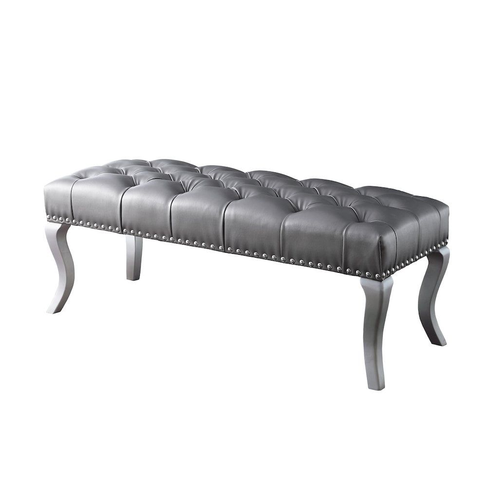 Champagne Elegance 48" Tufted Faux Leather Bench with Nailhead Trim