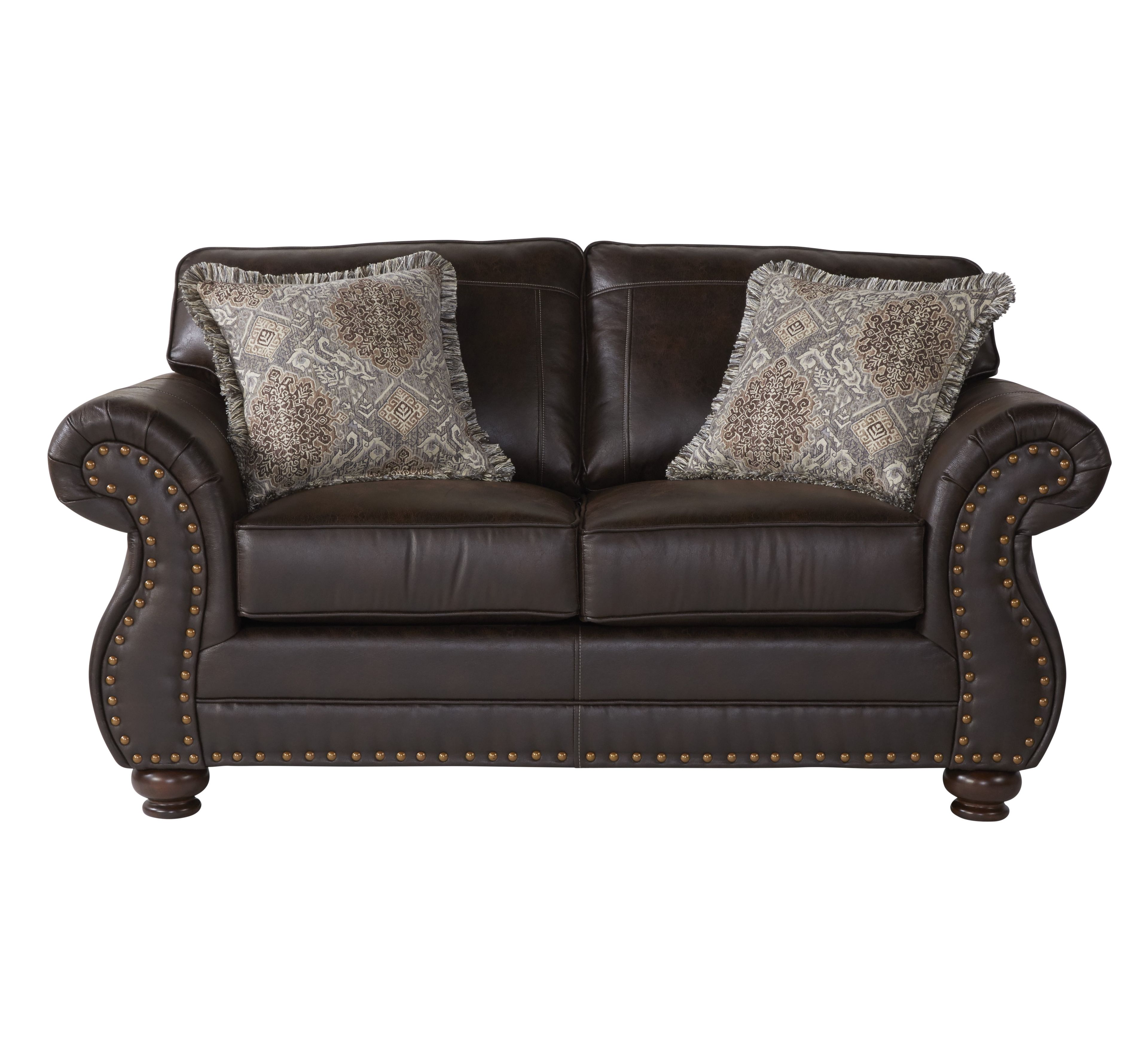 Espresso Faux Leather Nailhead Loveseat with Rolled Arms