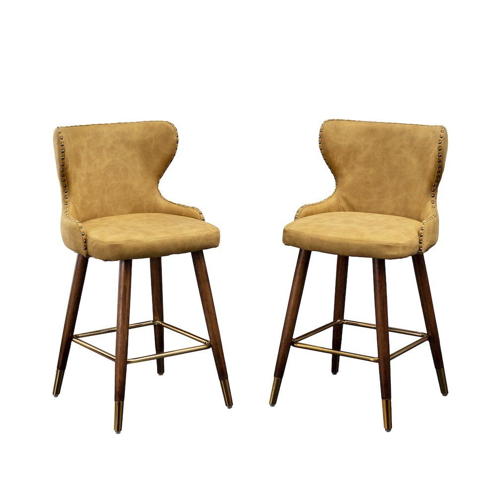 Yellow Wood Mid-Century Modern Counter Stools Set of 2