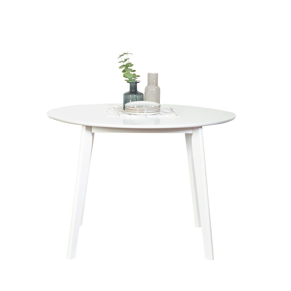 White Round Wood Dining Table with Angled Legs