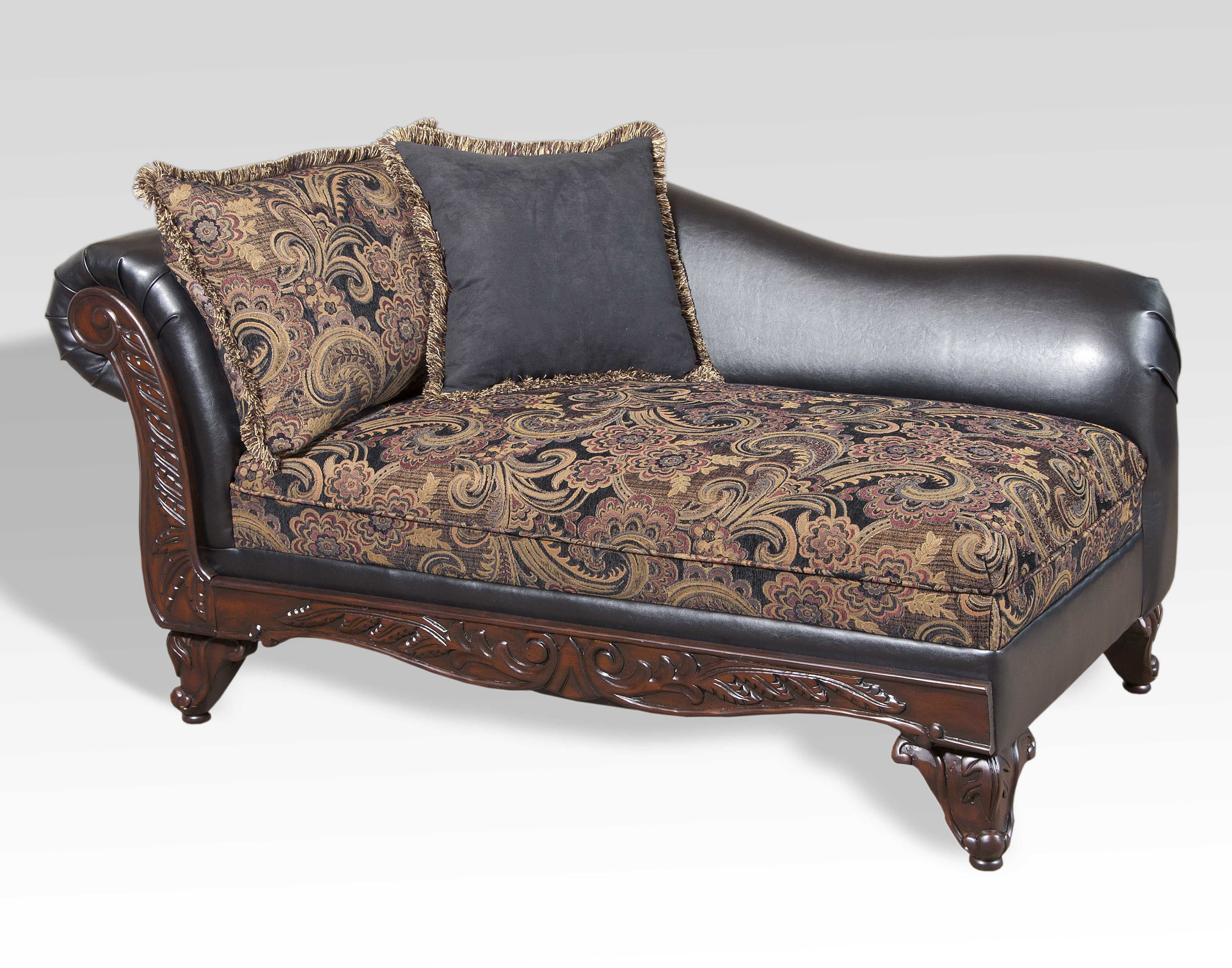 San Marino Chocolate Floral Microfiber and Wood Chaise