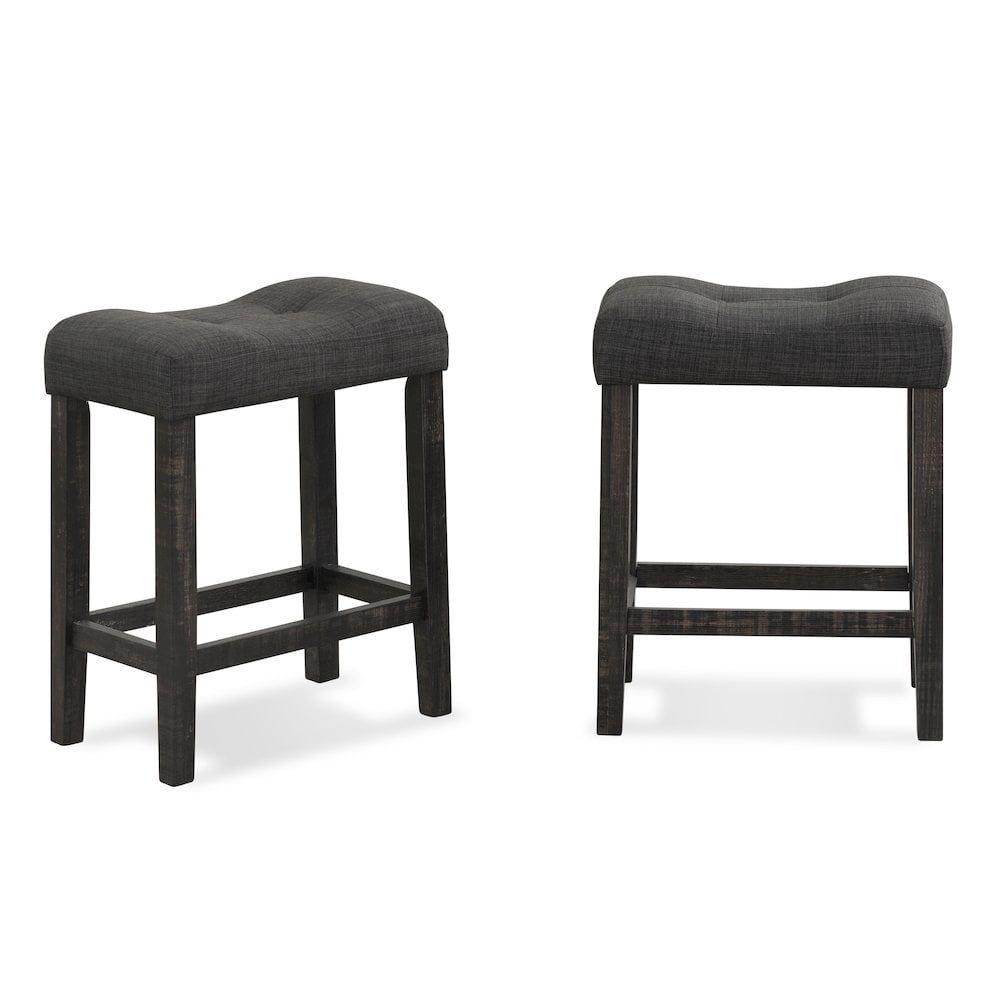 Gray Backless Saddle Style Wood Counter Stools, 24.5" Height, Set of 2