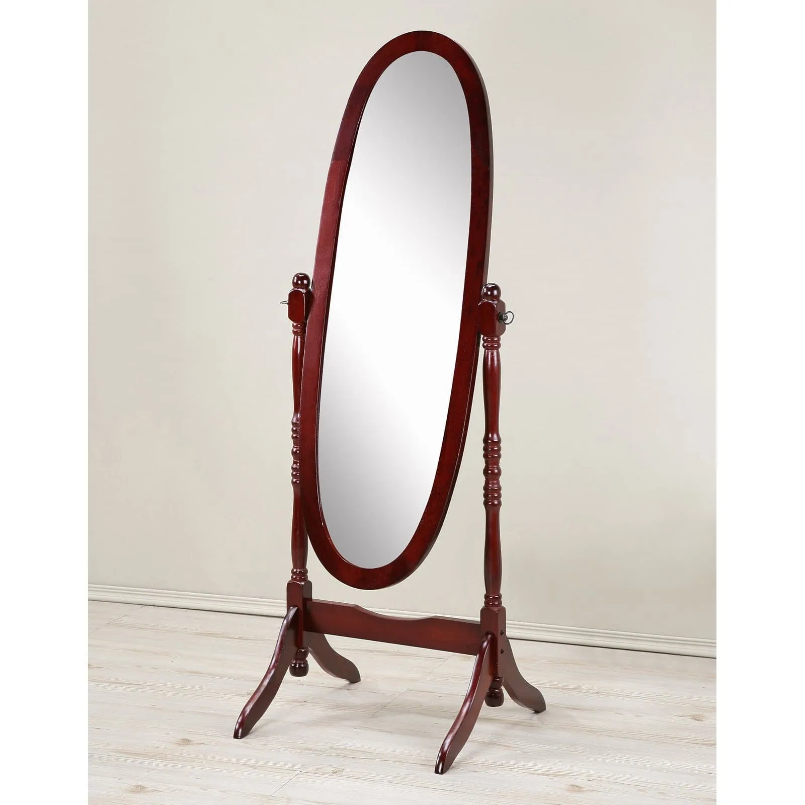 Cherry Finish Oval Wood Freestanding Full Length Mirror