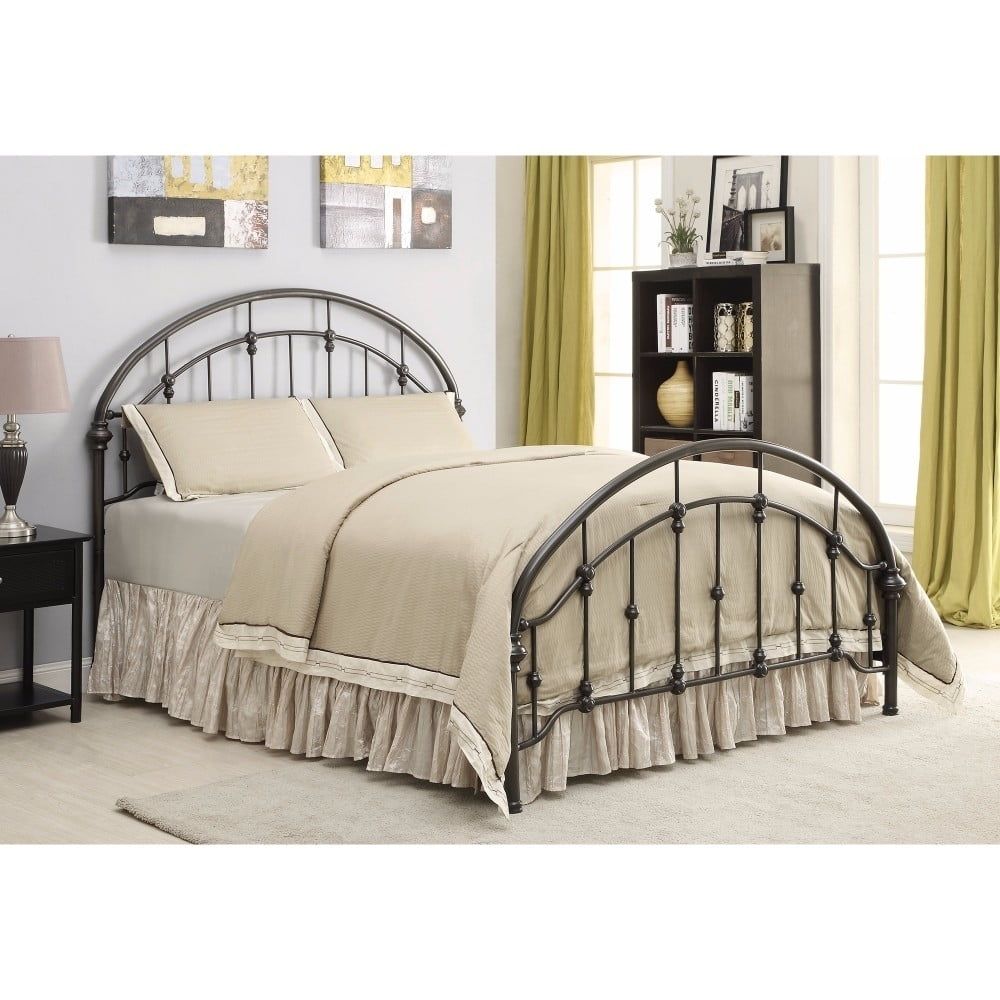 Dark Bronze Queen Metal Bed with Headboard and Box-spring