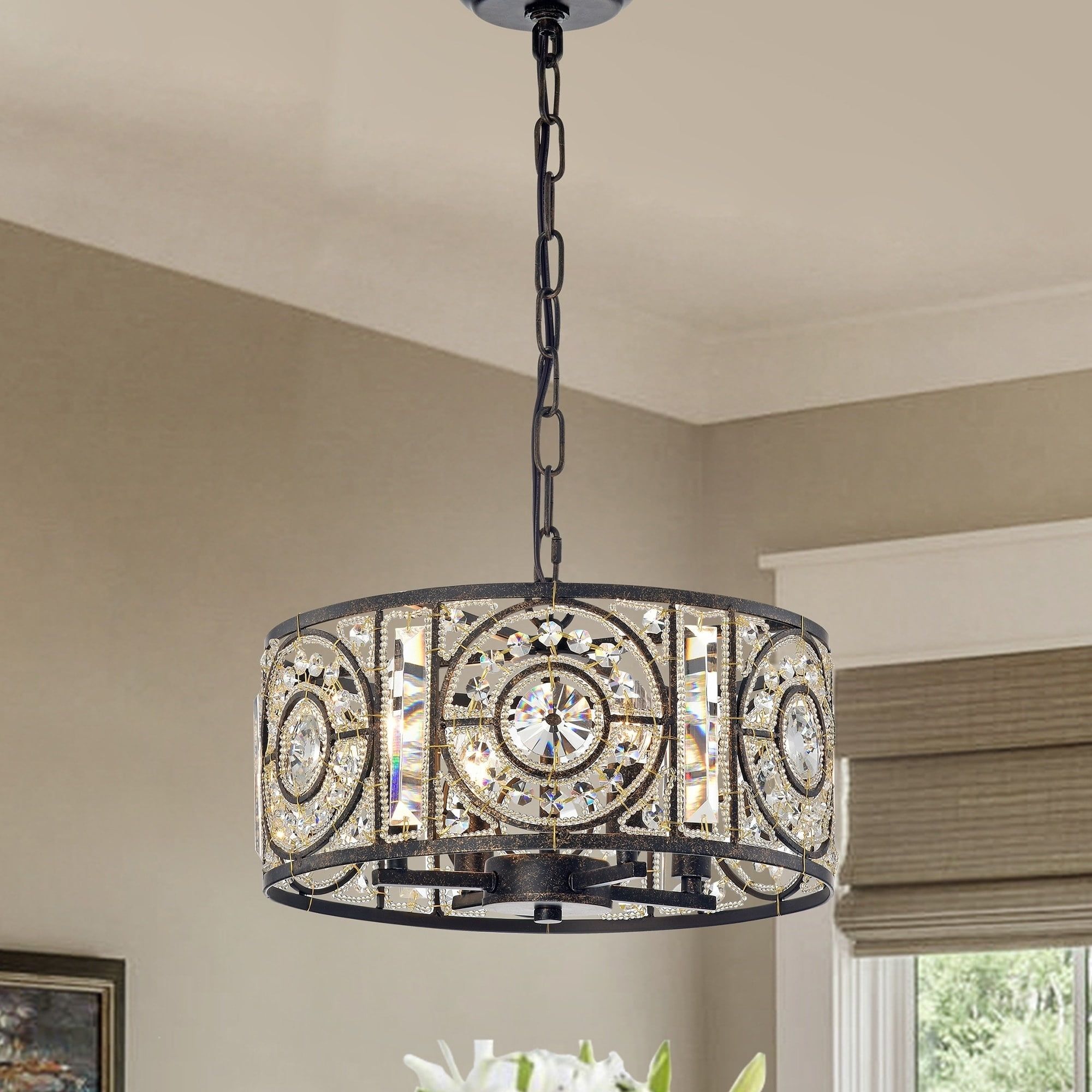 Elegant Rowsen Antique Bronze Crystal Chandelier, 52" Height