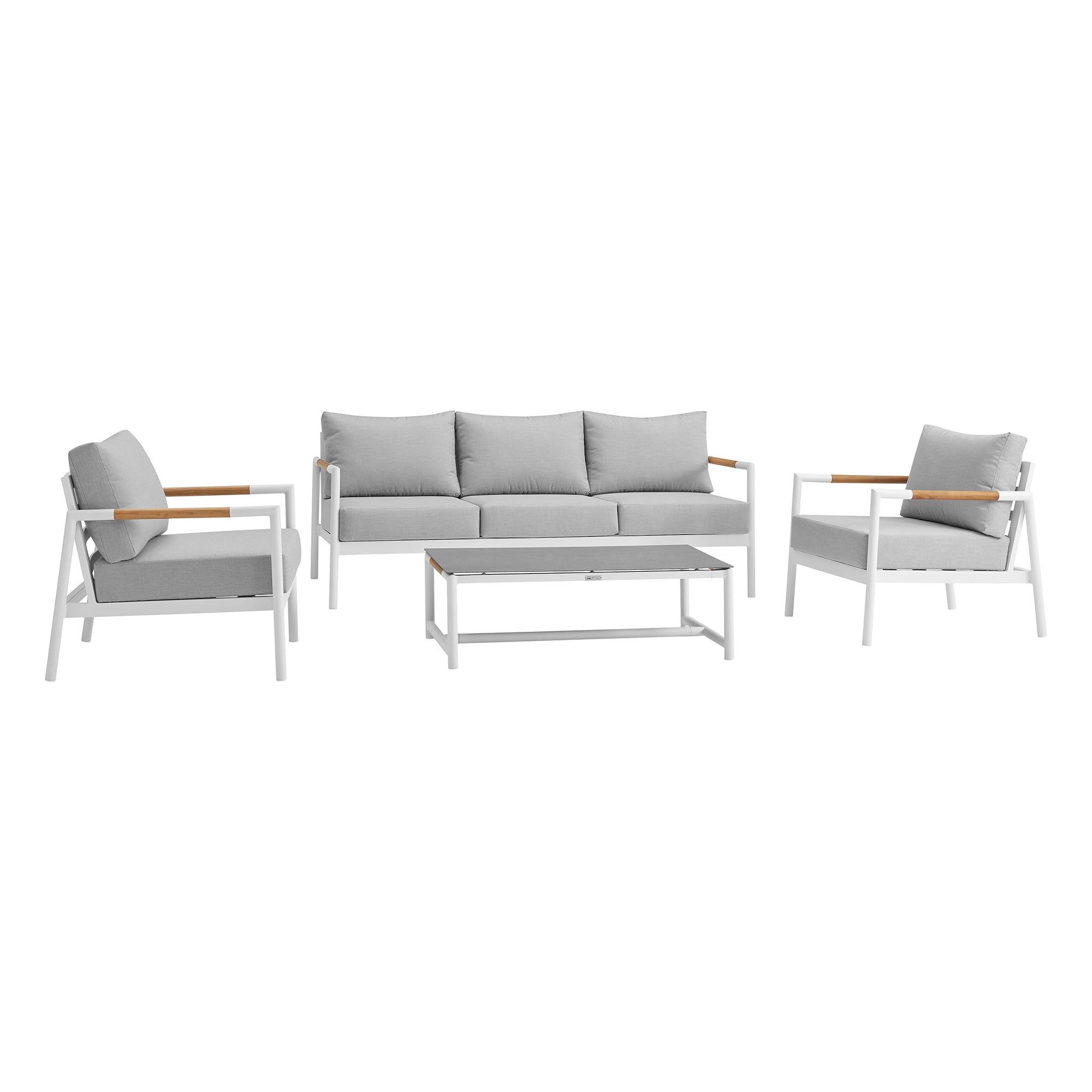 Royal 4-Piece White Aluminum Teak Outdoor Seating Set