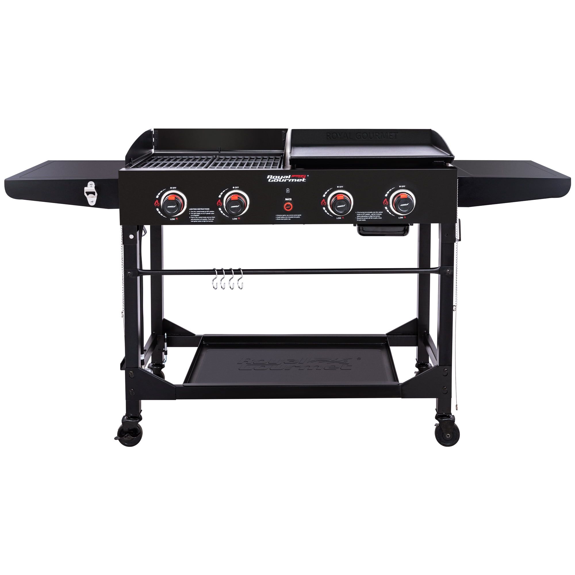 Royal Gourmet 4-Burner Black Stainless Steel Gas Grill and Griddle Combo