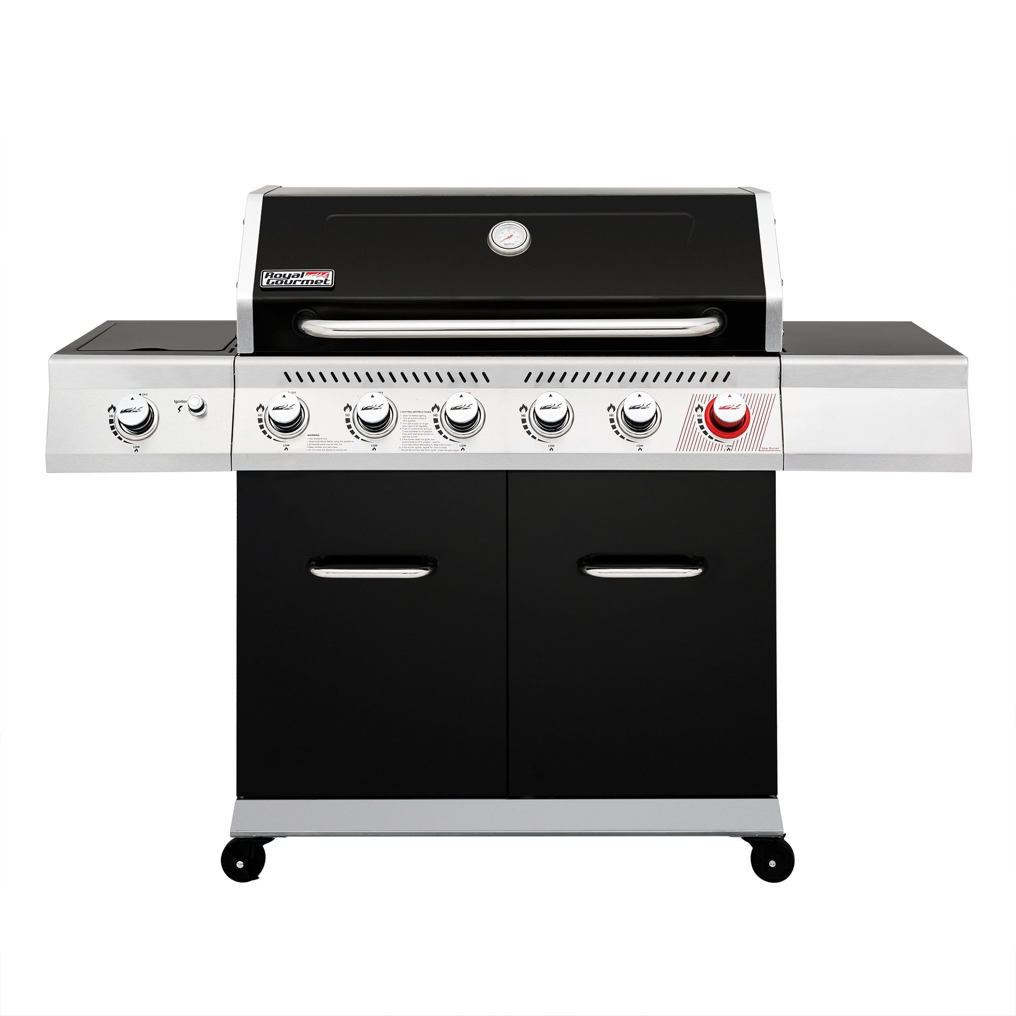 Royal Gourmet Black 6-Burner Propane Gas Grill with Side Burner