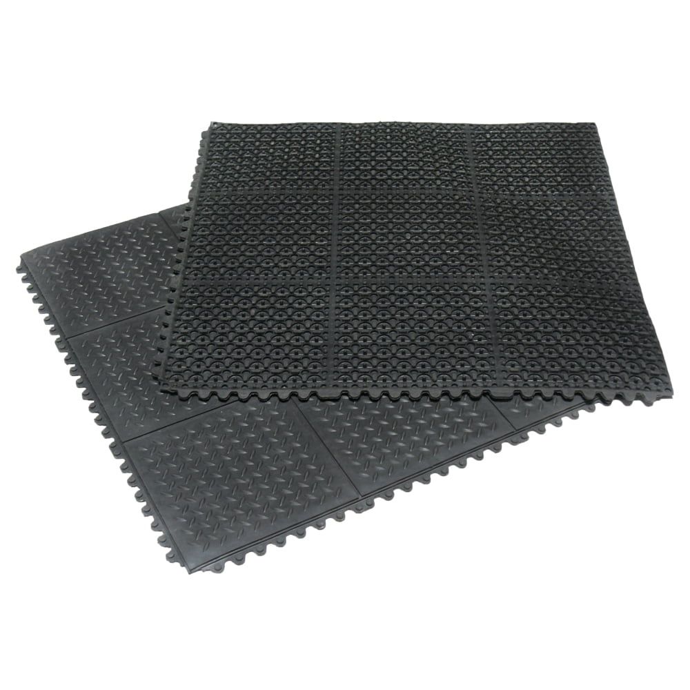 Black Diamond Plate Interlocking Rubber Floor Tiles 36x36 - 8 Pack