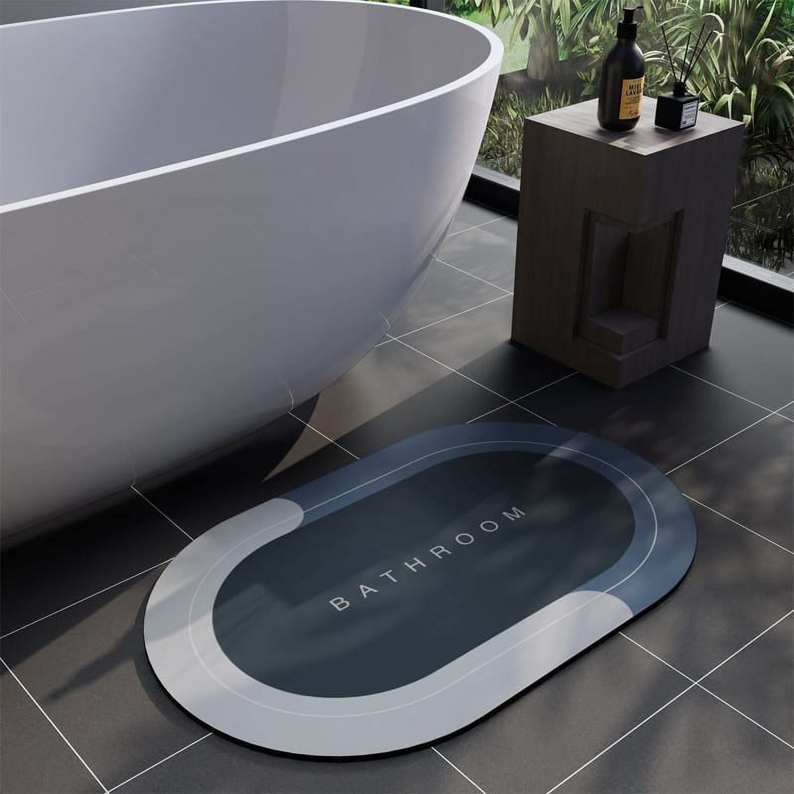 Blue Rubber Non-Slip Quick Dry Bathroom Rug 17"x27"