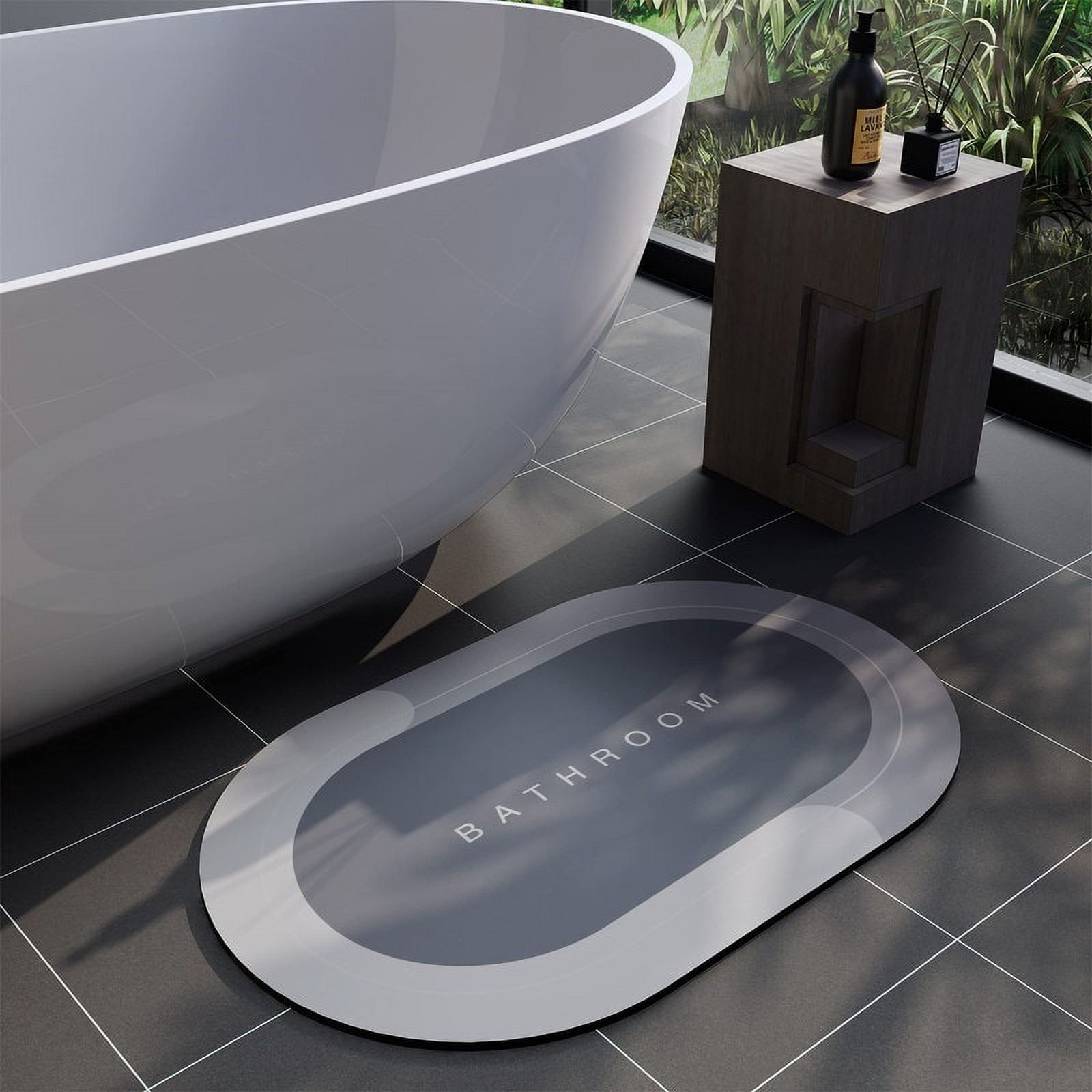 Rubber Non-Slip Quick Dry Bathroom Rugs 17"x27" - Grey