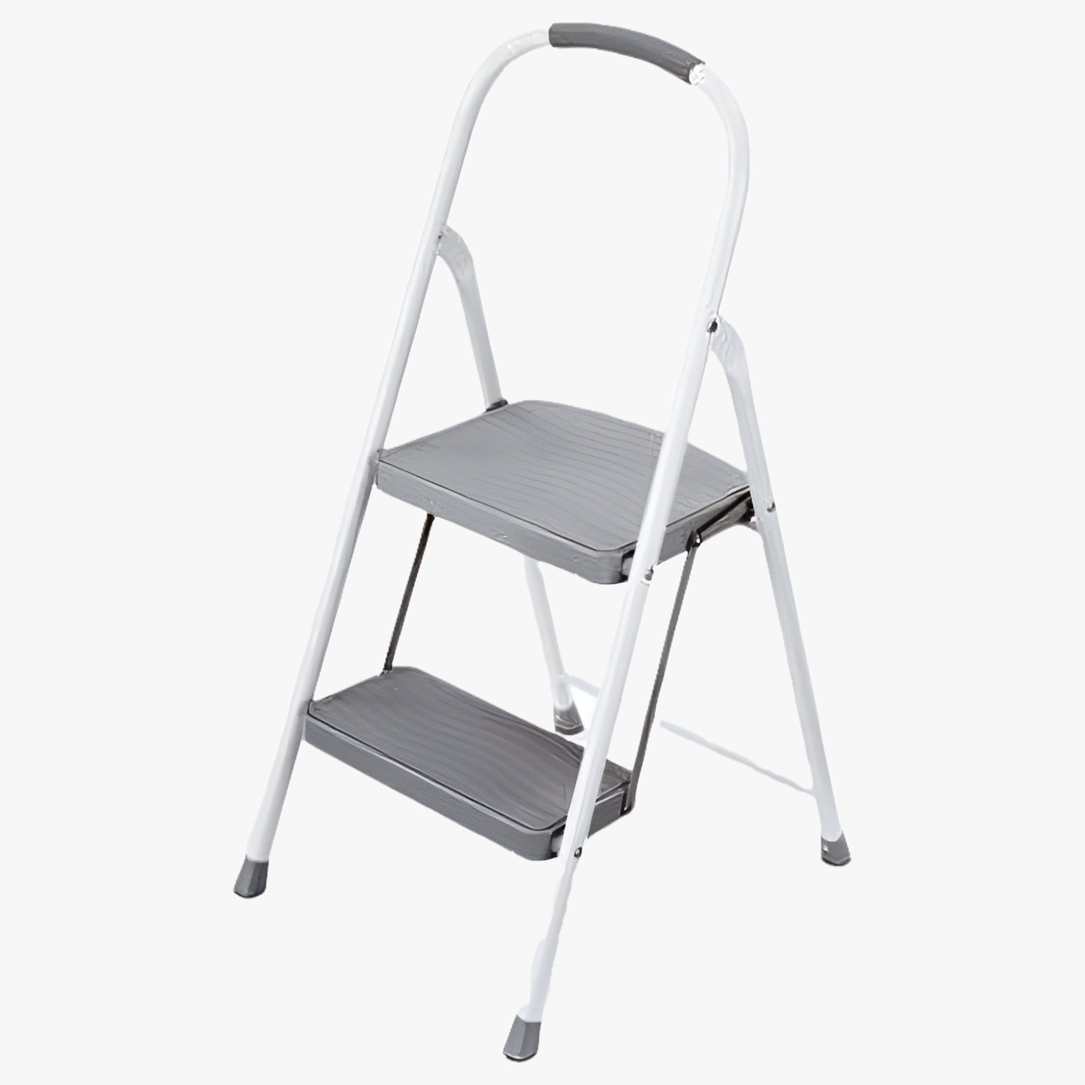 White Foldable 2-Step Steel Step Stool with Hand Grip