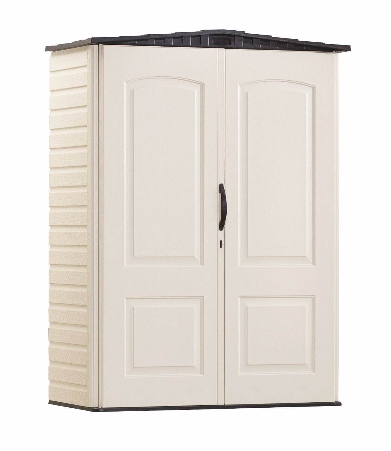 Beige Resin Small Vertical Storage Shed with Shelving