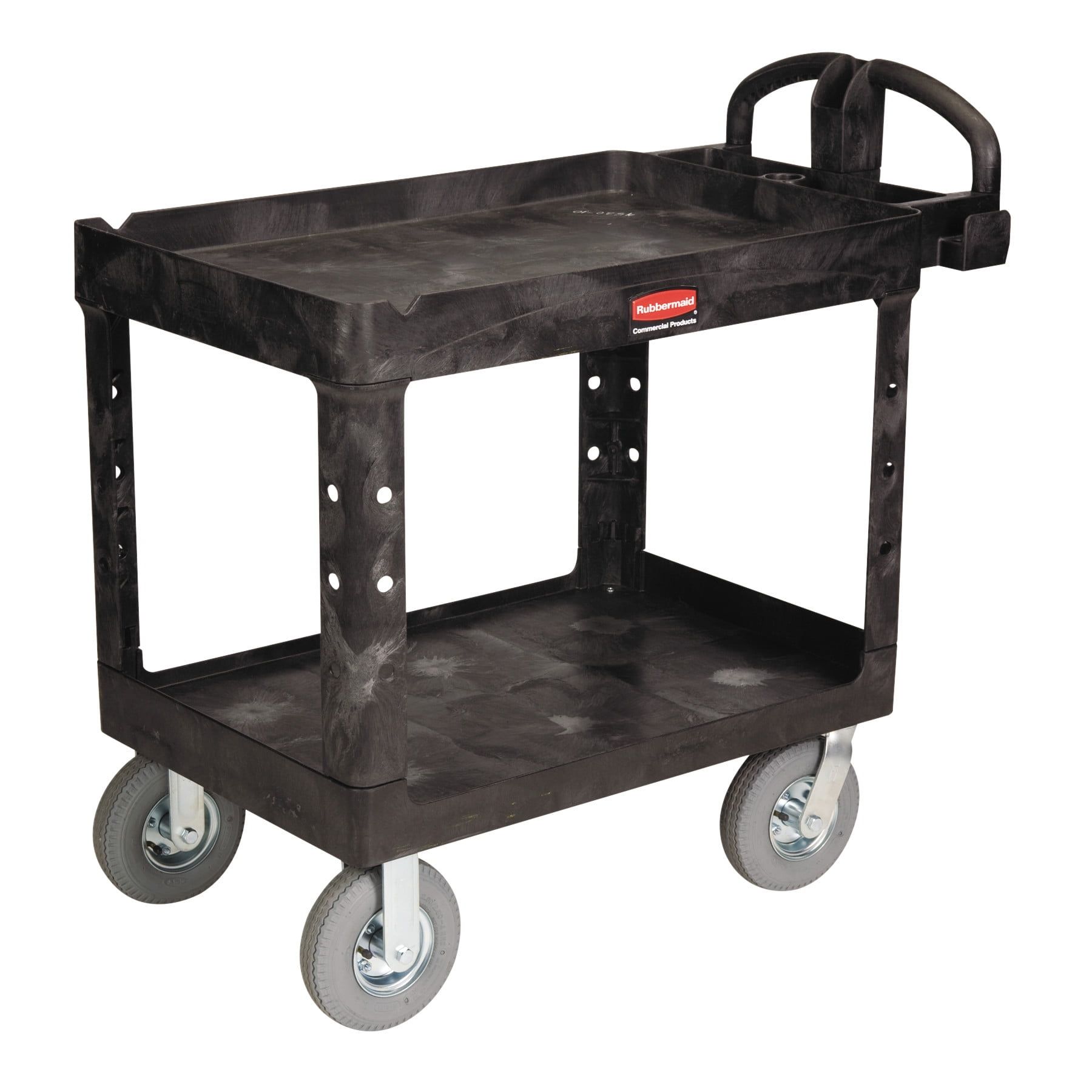 Black Heavy-Duty Polypropylene 2-Shelf Utility Cleaning Cart