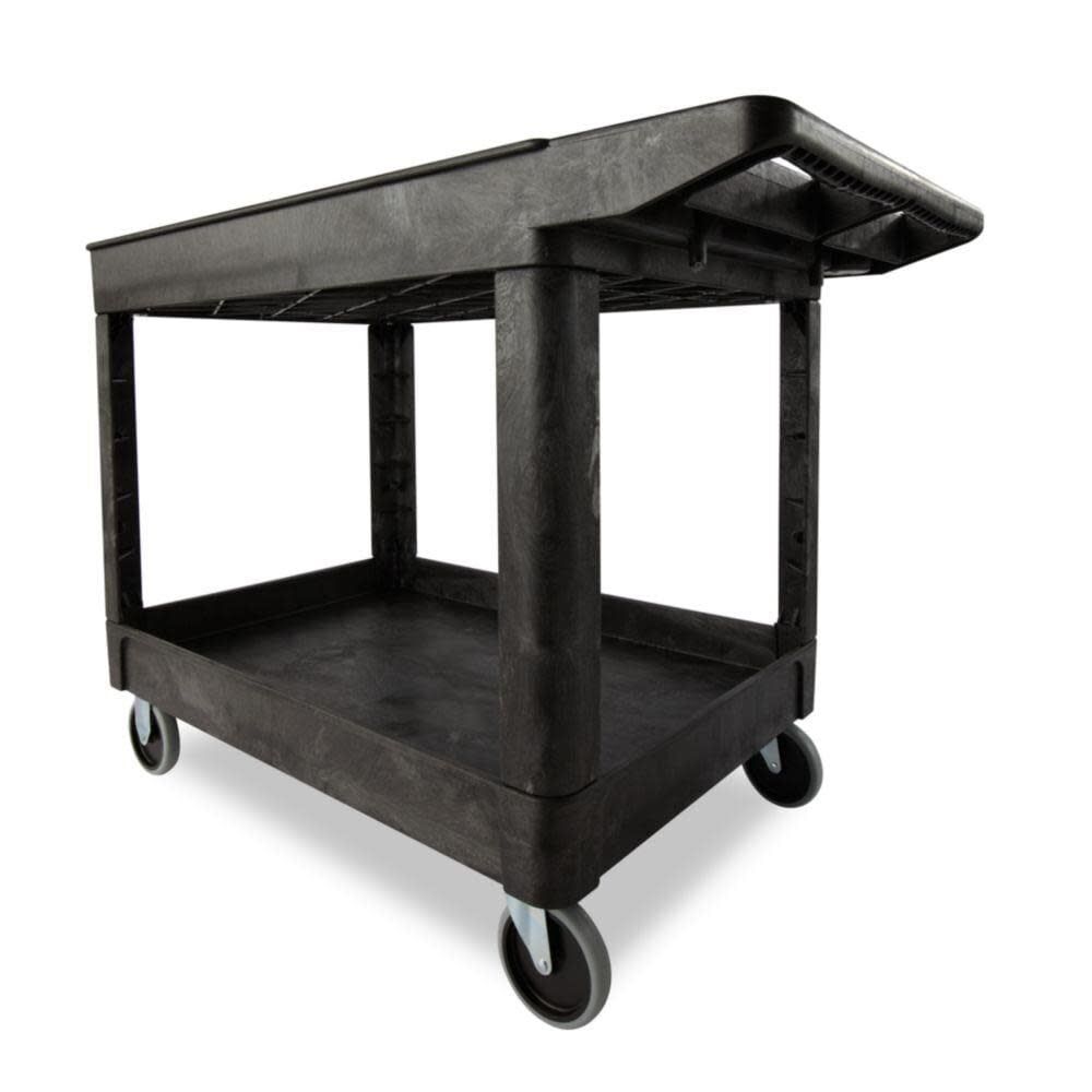 Black 2-Shelf Heavy-Duty Utility Cart with Raised Ledges