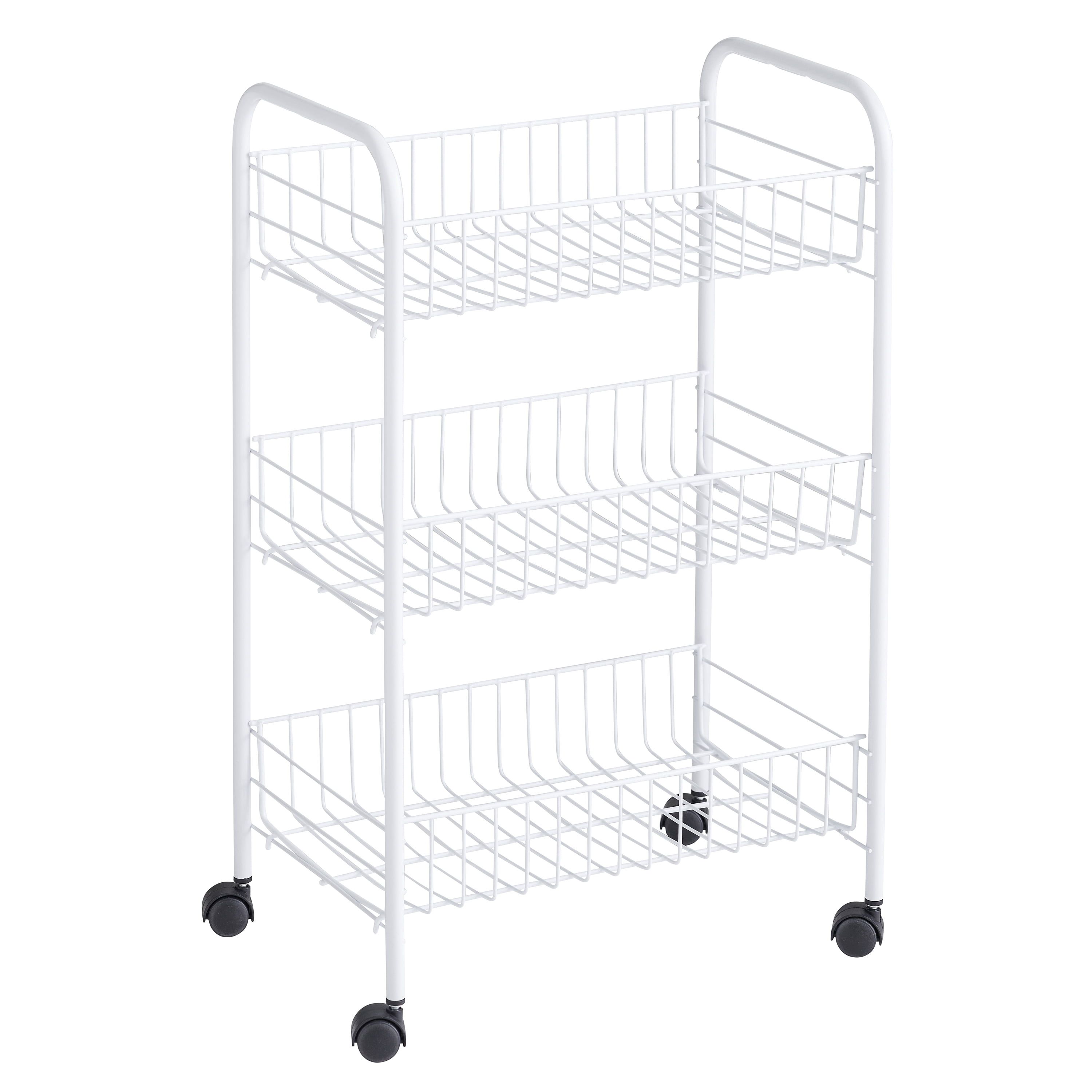 White Metal 3-Tier Wheeled Storage Cart for Laundry