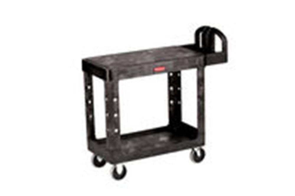 Black Polypropylene 2-Shelf Utility Cart with Flat Shelves