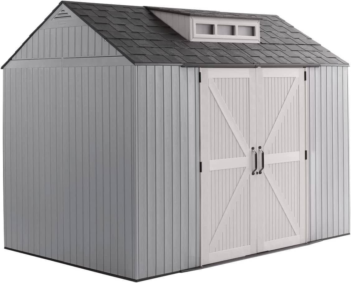 Gray Resin Outdoor Storage Shed with Windows, 10 x 7 ft