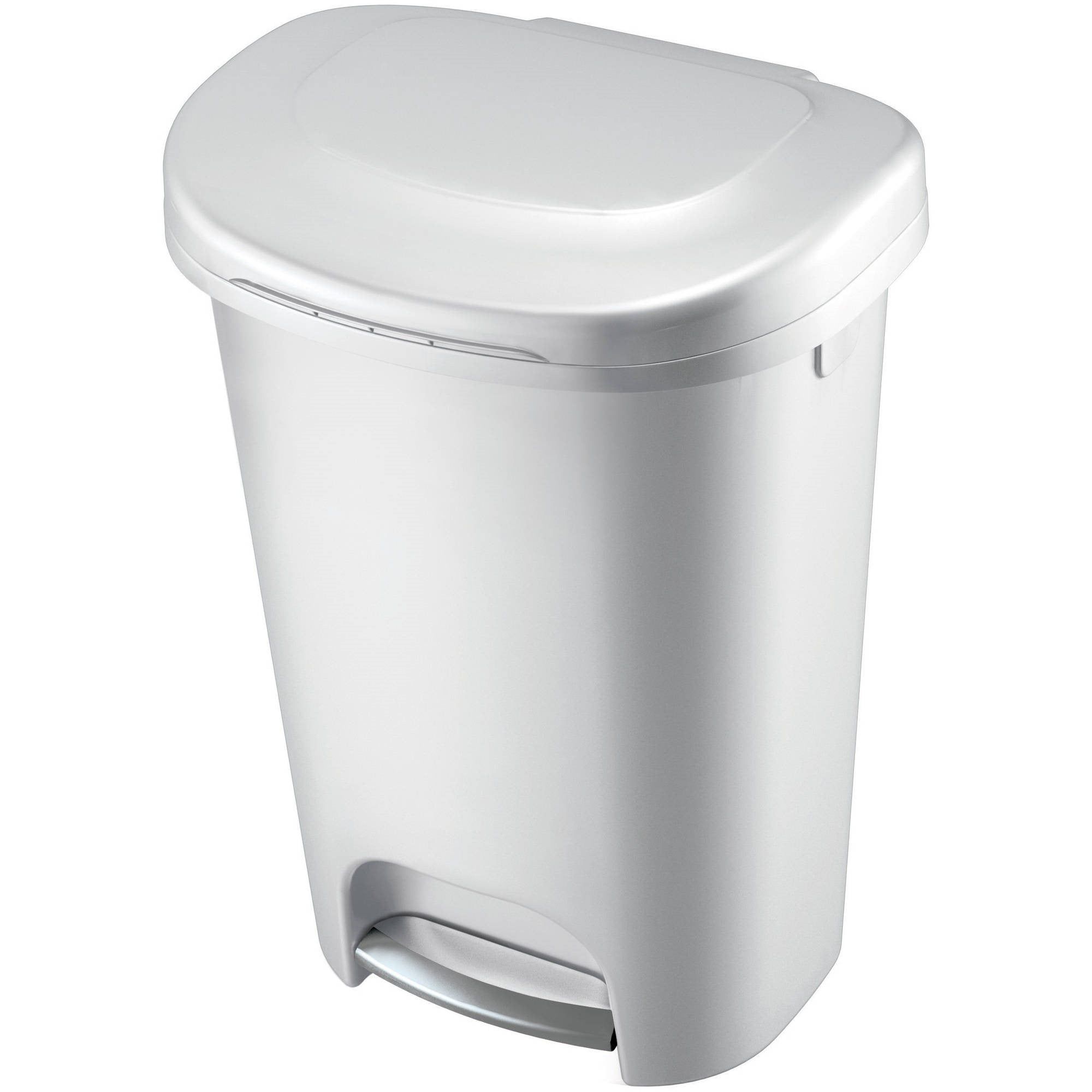 White Plastic 13 Gallon Step-On Trash Can with Pedal