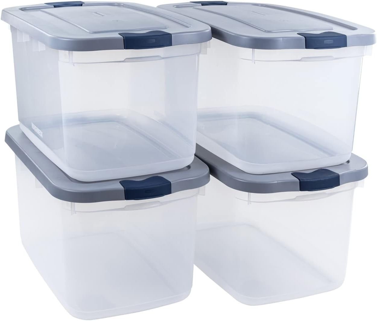 Clear 66 Qt Plastic Stackable Storage Bins with Snap-Tight Lids, 4 Pack