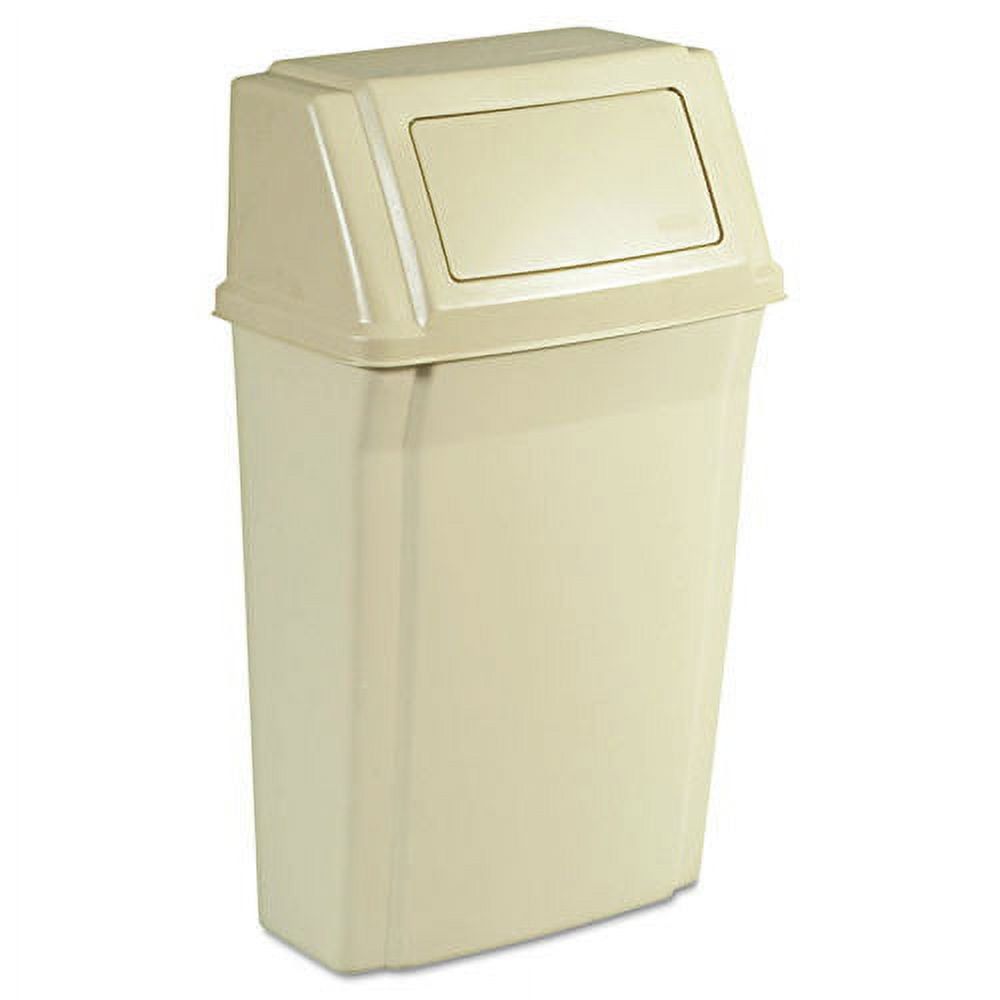 Beige 15-Gallon Wall-Mounted Plastic Trash Bin