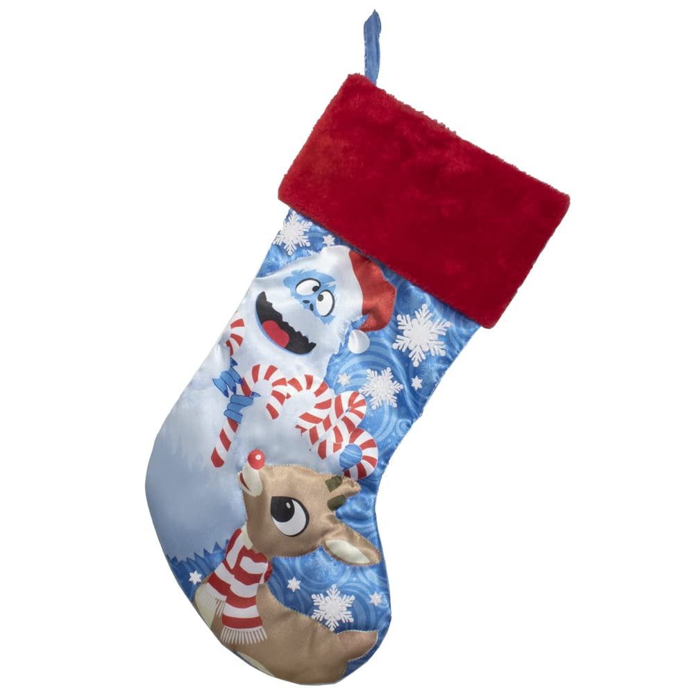 Rudolph and Bumble Blue Polyester Christmas Stocking