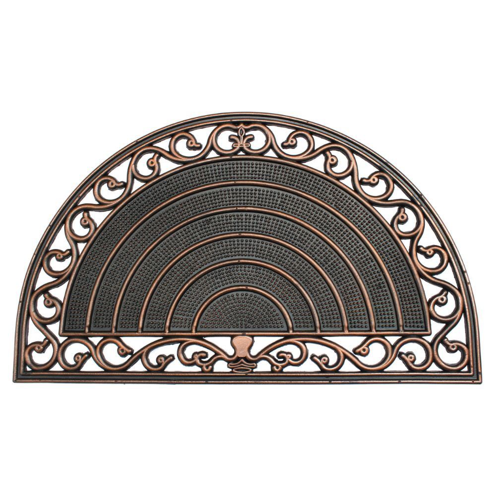 Half-Round Black and Gold Rubber Outdoor Doormat