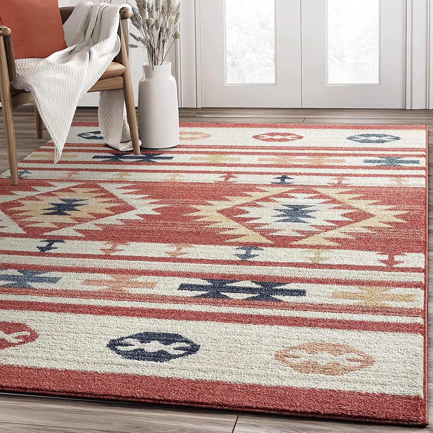 Sedona Red and Beige Geometric 4' x 6' Area Rug