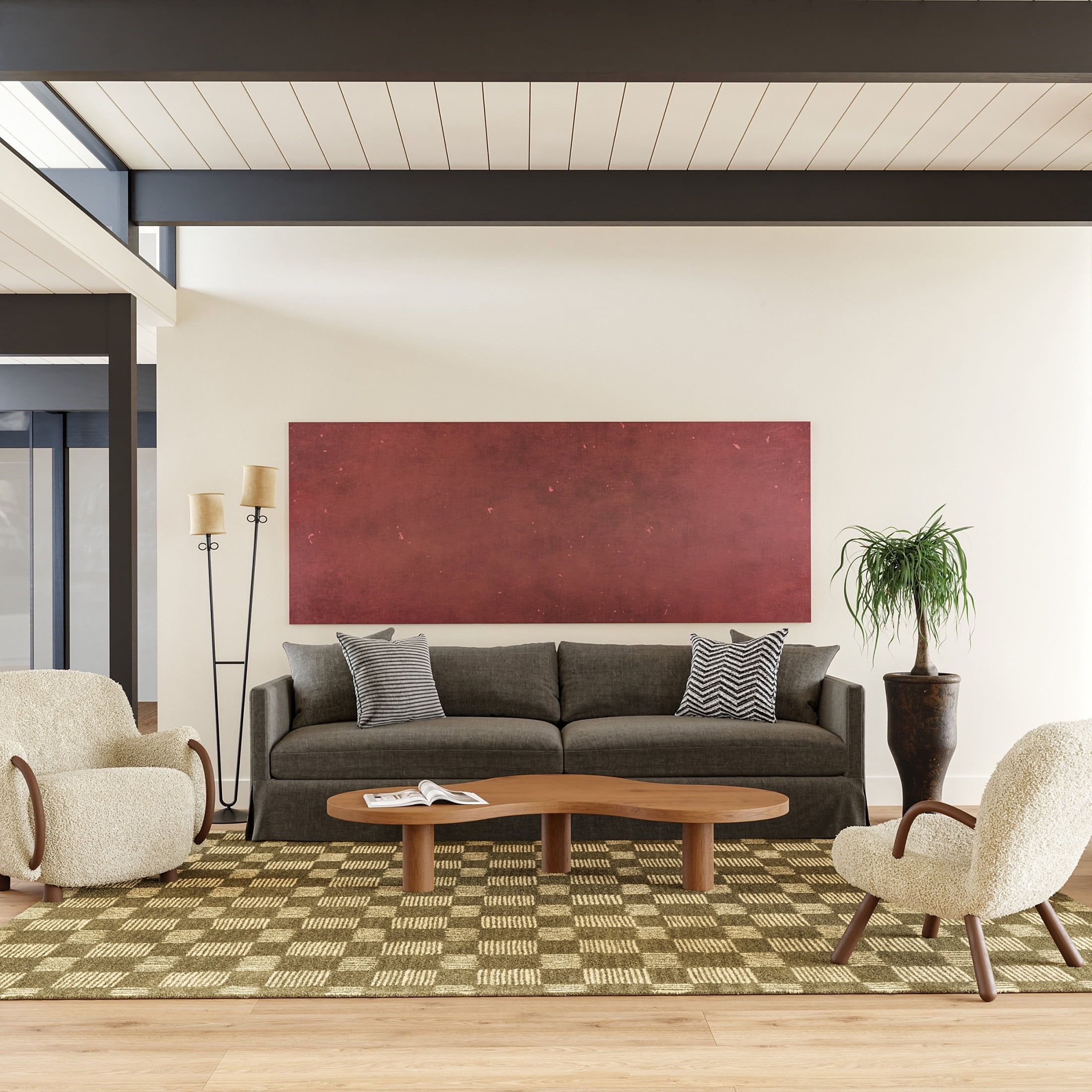 Olive and Beige Hand-Tufted Wool 10' x 14' Rectangular Rug