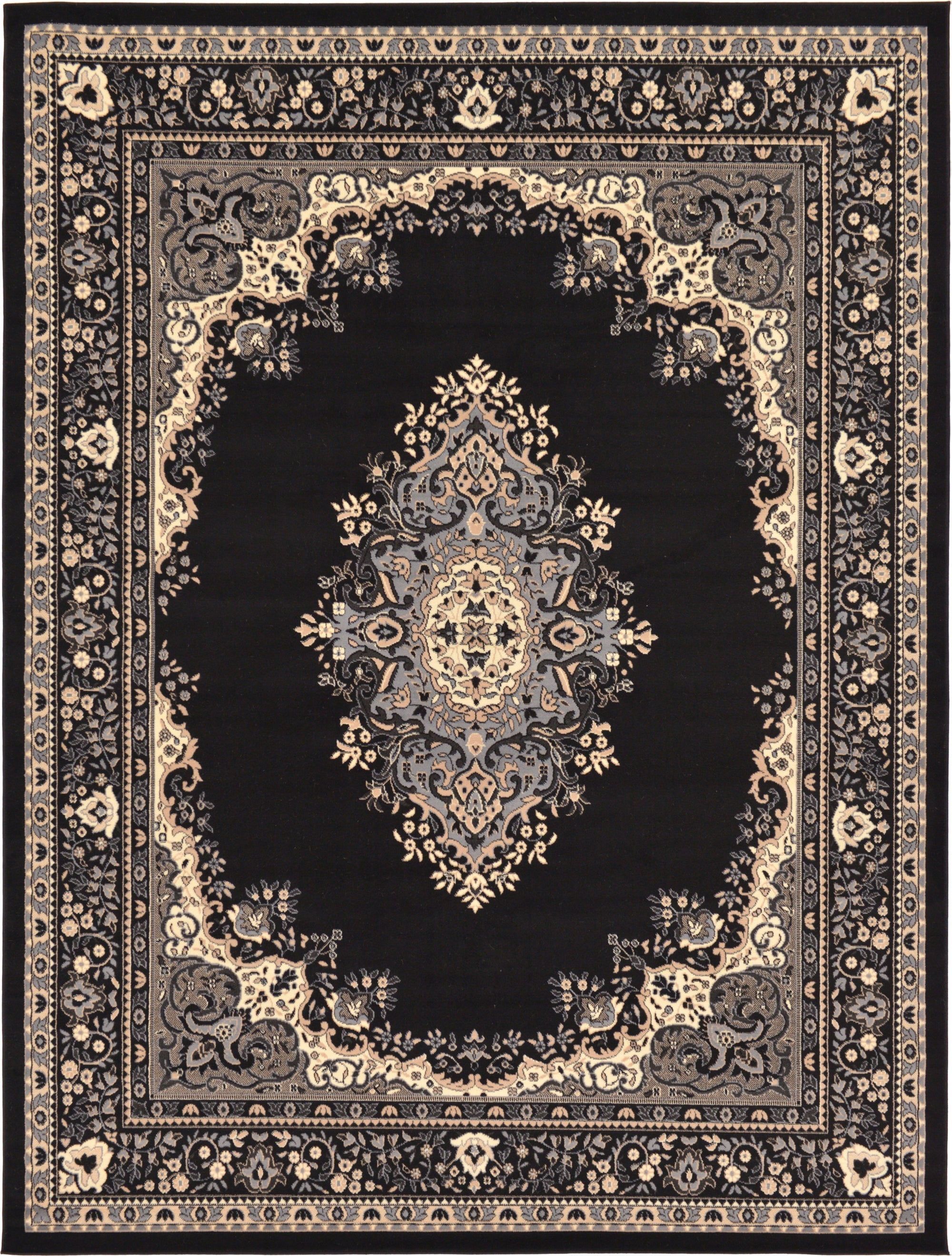 Elegant Medallion 9' x 12' Rectangular Black Synthetic Area Rug