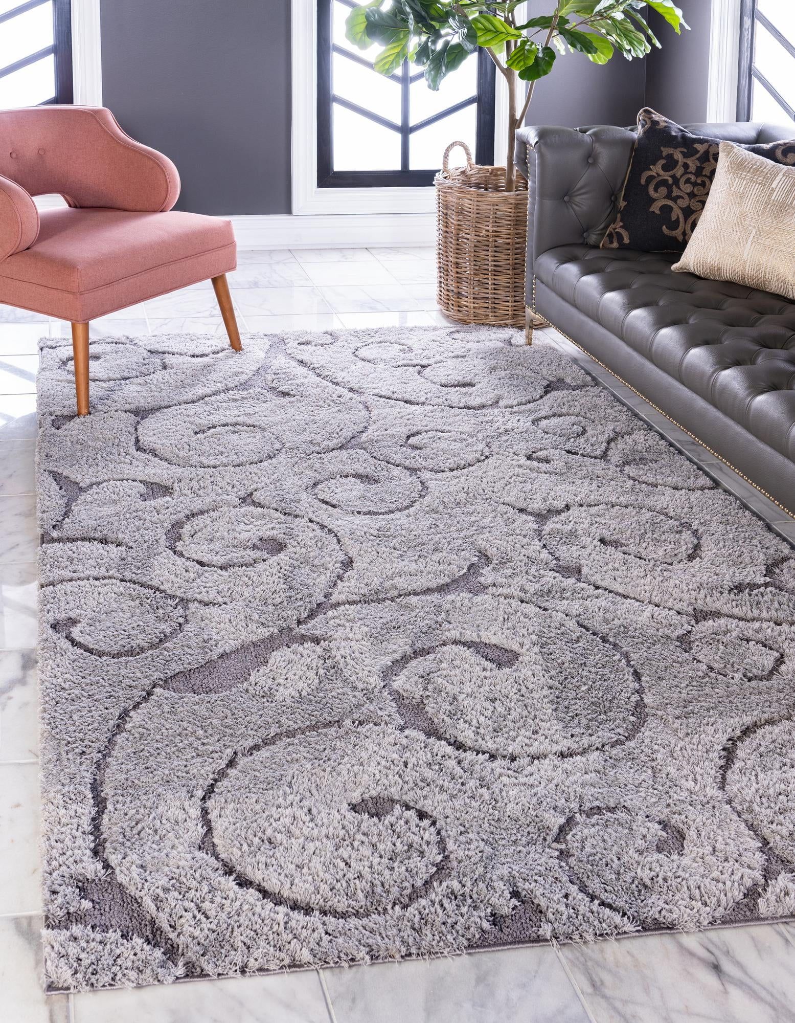 Gray Floral Shag 8' x 10' Synthetic Area Rug