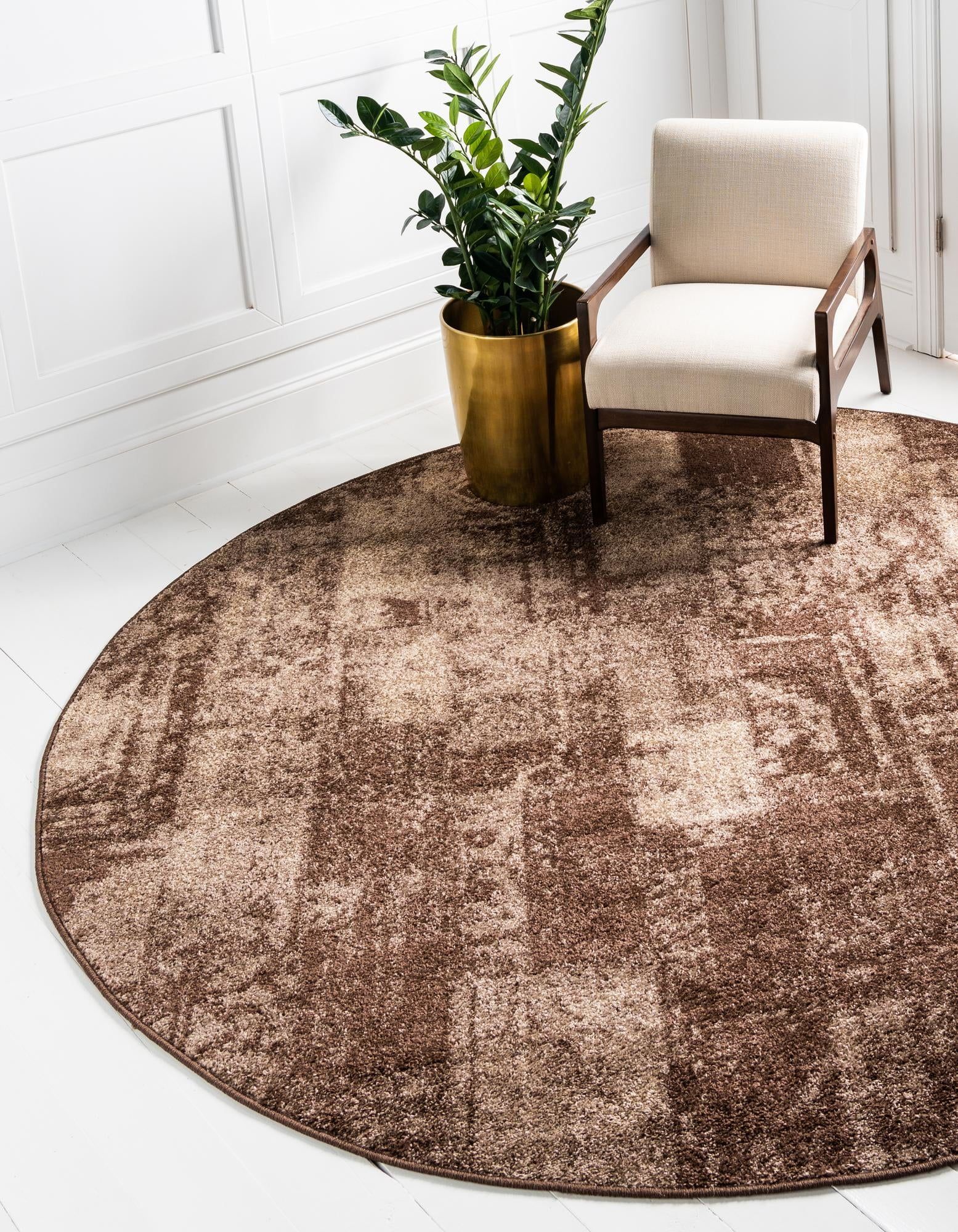 Equinox 3'3" Round Brown Abstract Polypropylene Rug