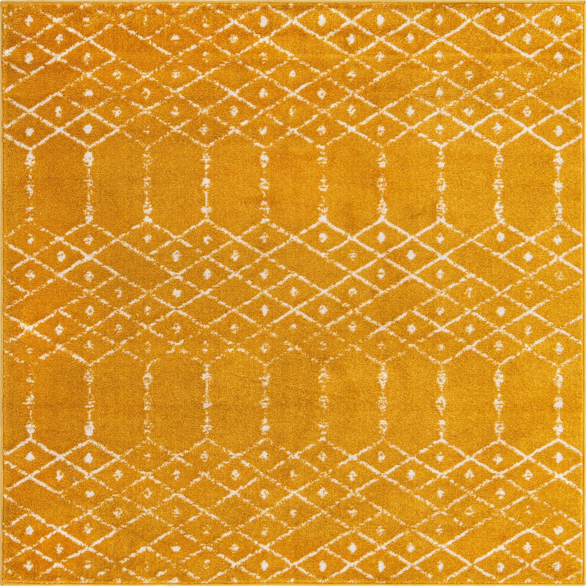 Paxon Yellow Trellis 4' Square Easy Care Rug