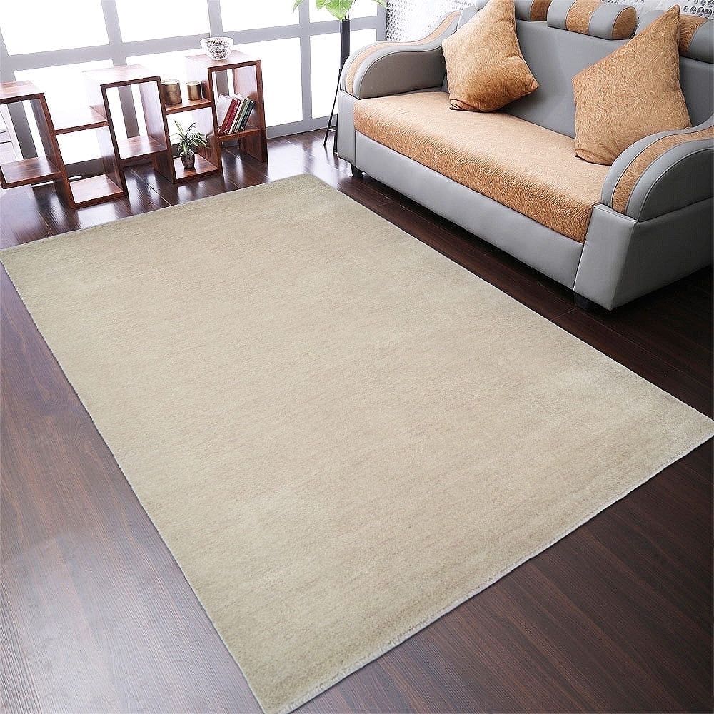 Elegant Beige Hand-Knotted Wool 4'x6' Solid Area Rug