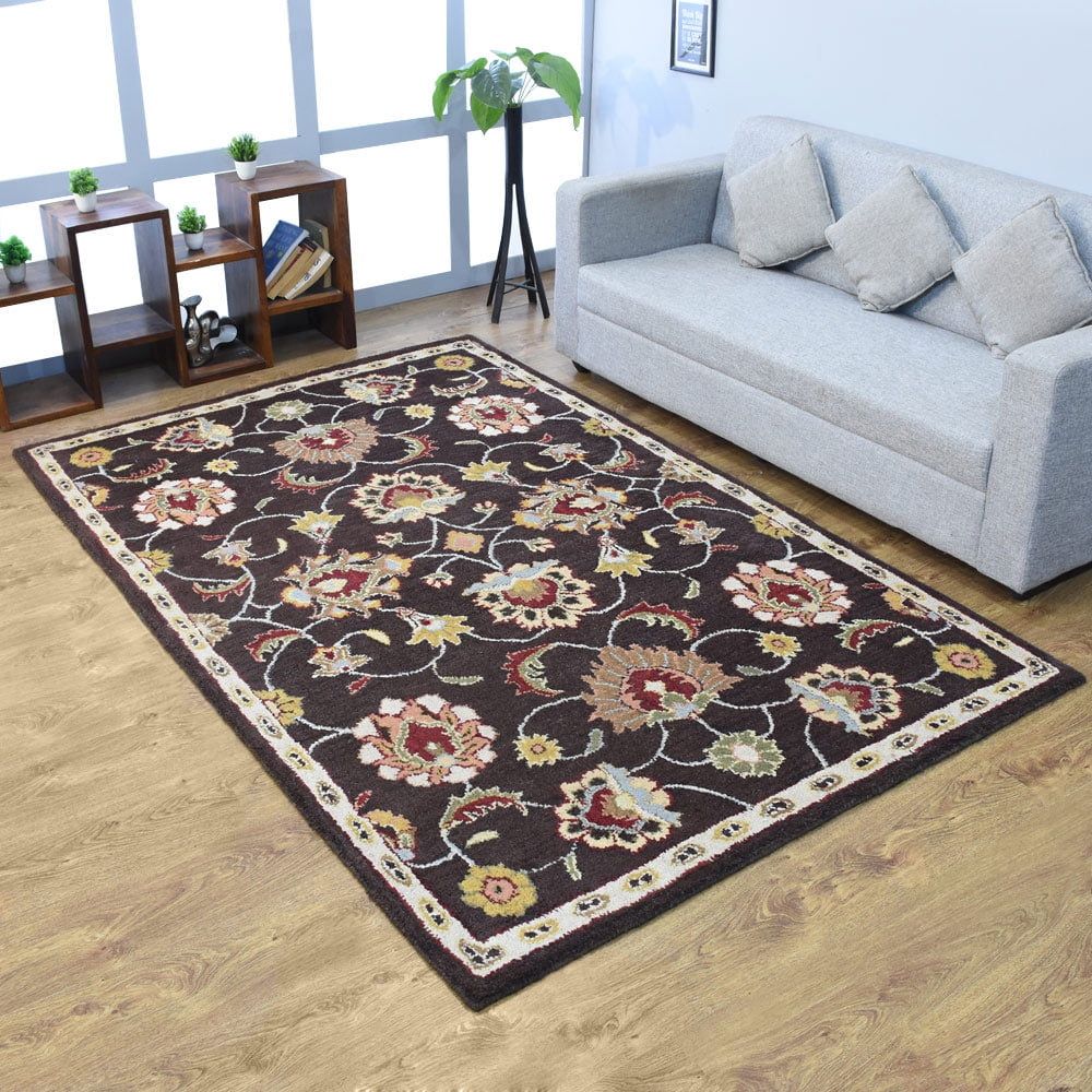 Elegant Oriental Handmade Tufted Wool Rug, Brown, 4'x6'