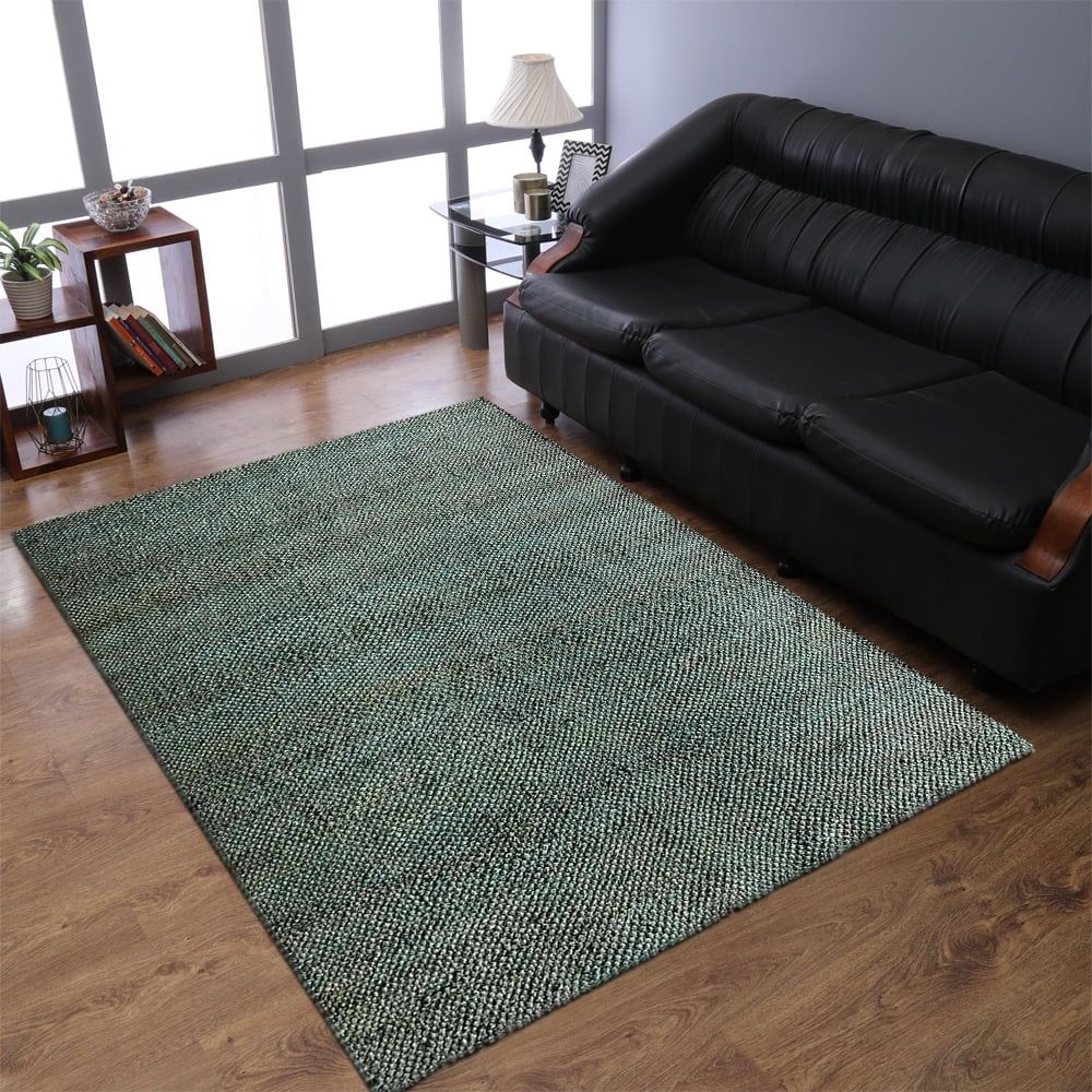 Soothing Green Hand-Knotted Jute 3'x5' Rectangular Area Rug