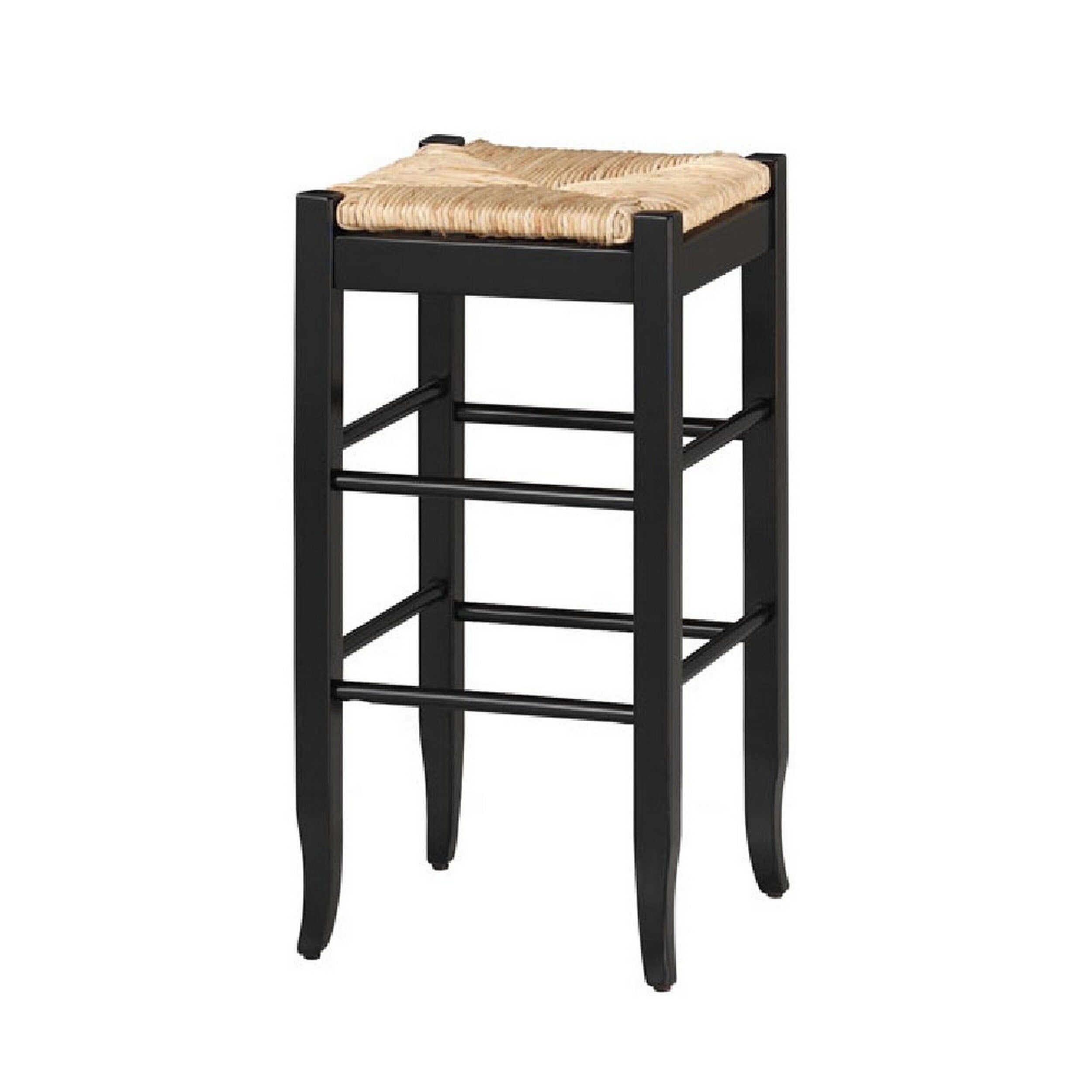 Transitional Beige and Black Rush Woven Square Barstool