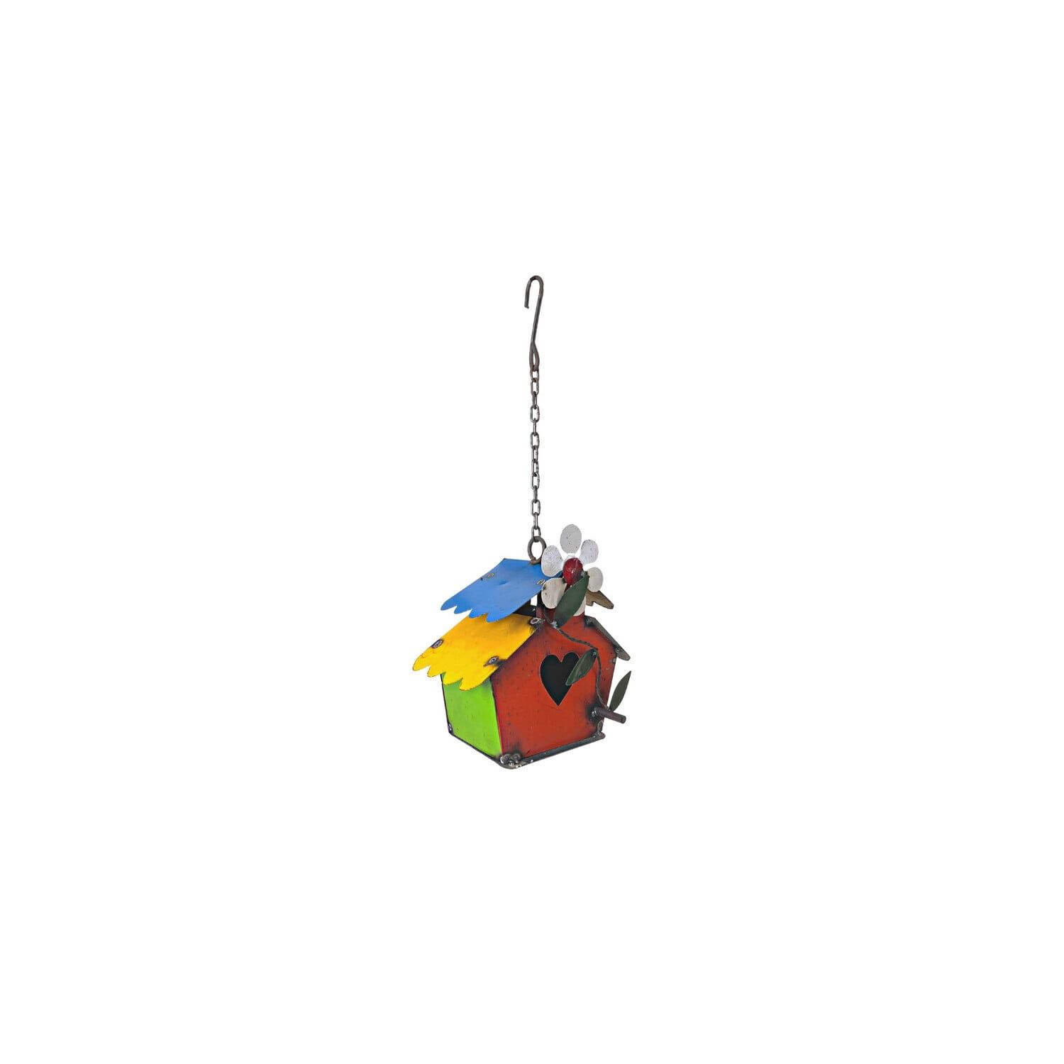 Multicolor Metal Hanging Birdhouse with Double Roof