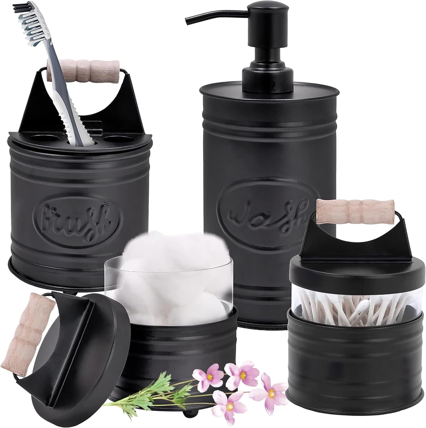 Black Galvanized Metal and Glass 4-Piece Bathroom Set
