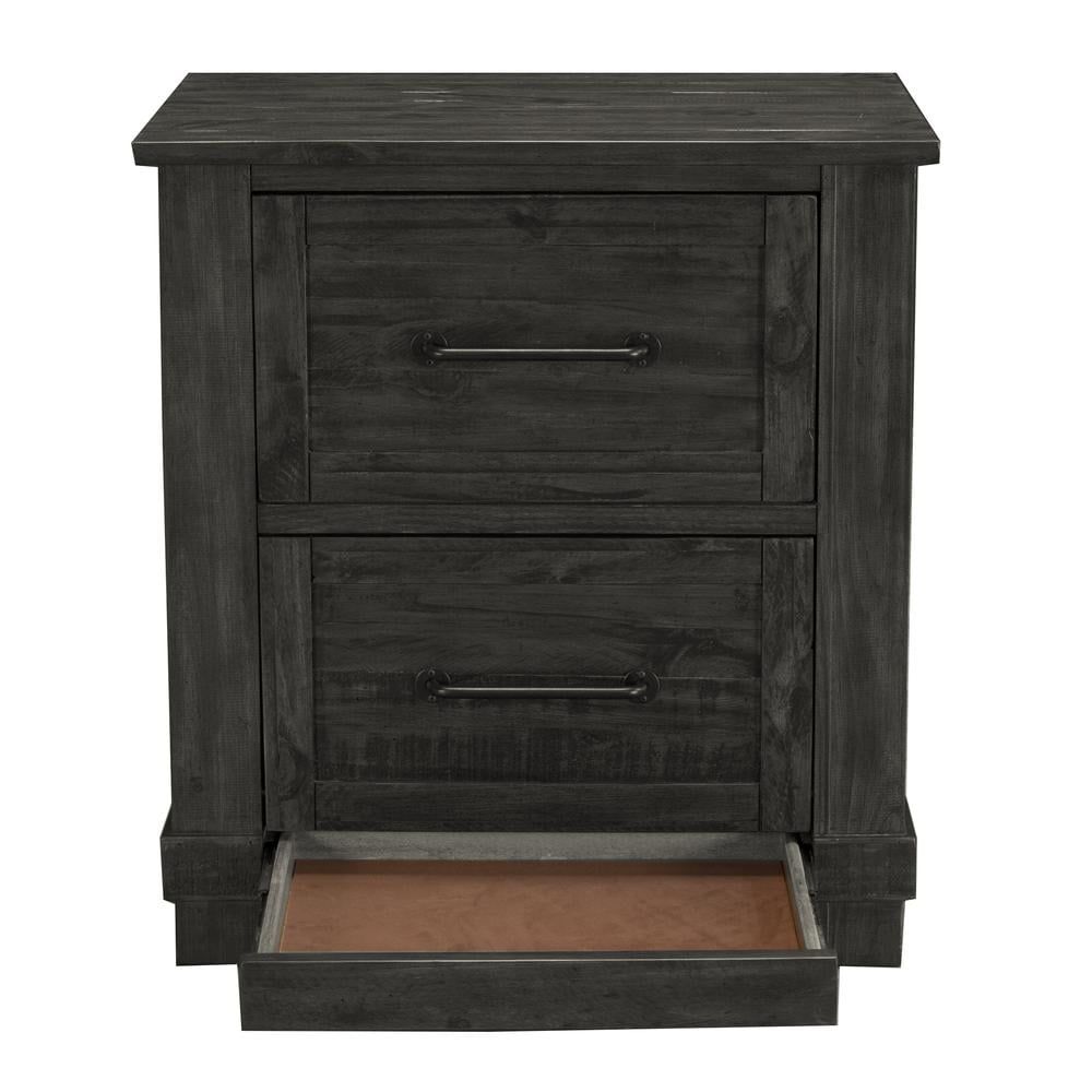 Charcoal Gray Solid Pine 2-Drawer Rustic Nightstand