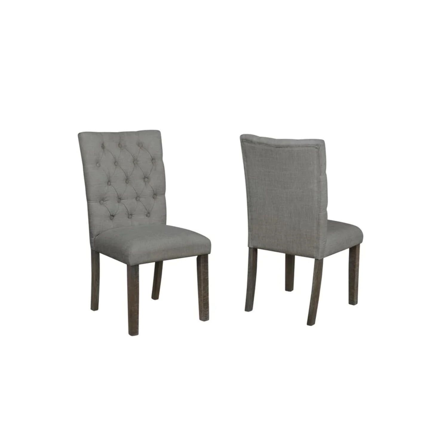 Rustic Dark Oak High Back Gray Linen Upholstered Side Chair Set