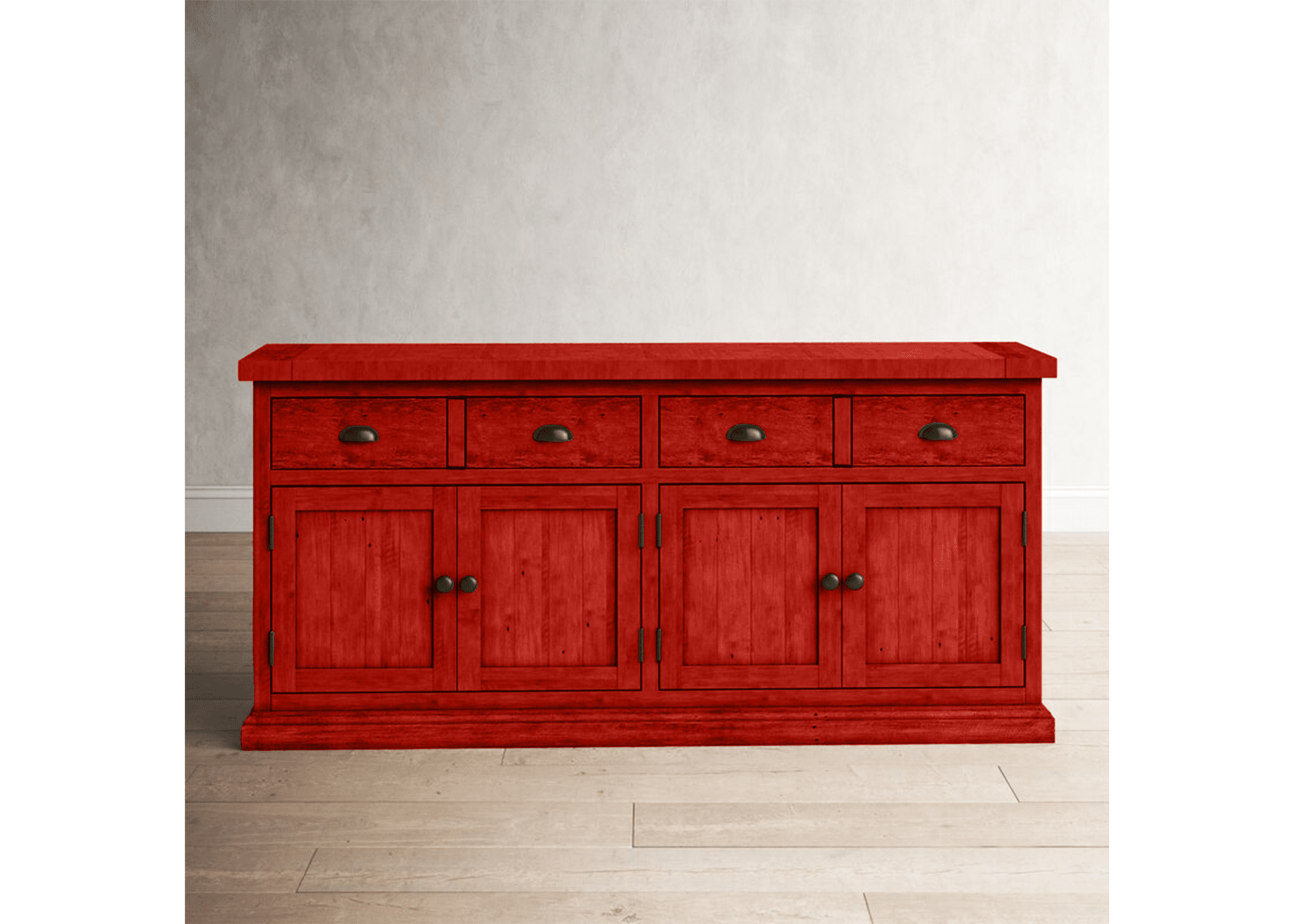 Persimmon Red Solid Oak Wood 80" Traditional Sideboard Buffet