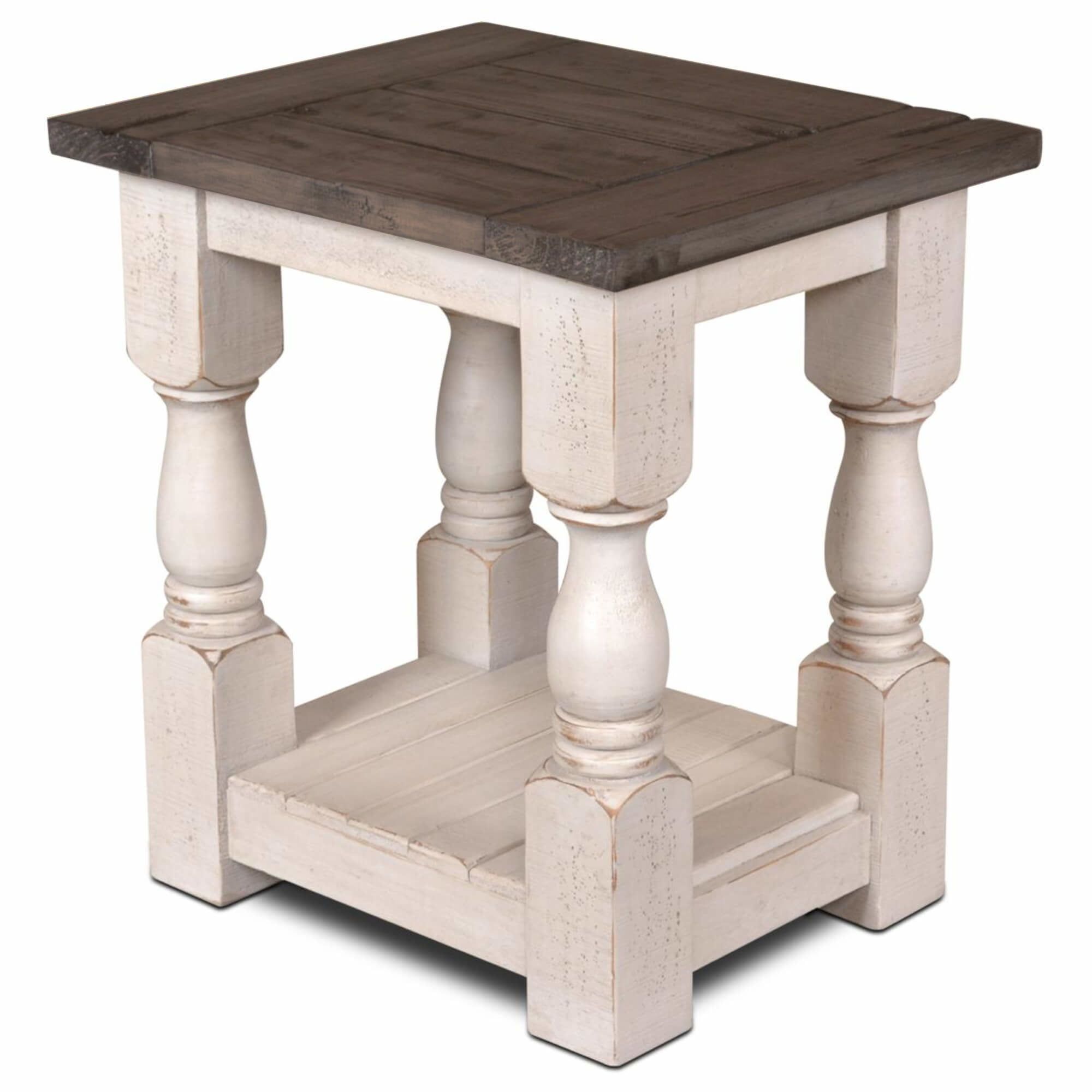 Rustic White and Brown Solid Wood Rectangular Side Table