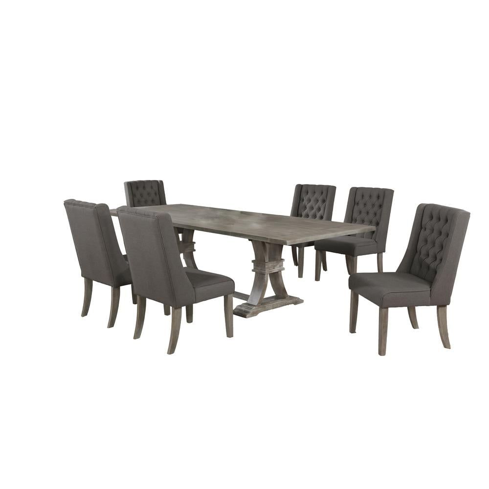 Rustic Gray Extendable Wood Dining Set with Gray Linen Chairs