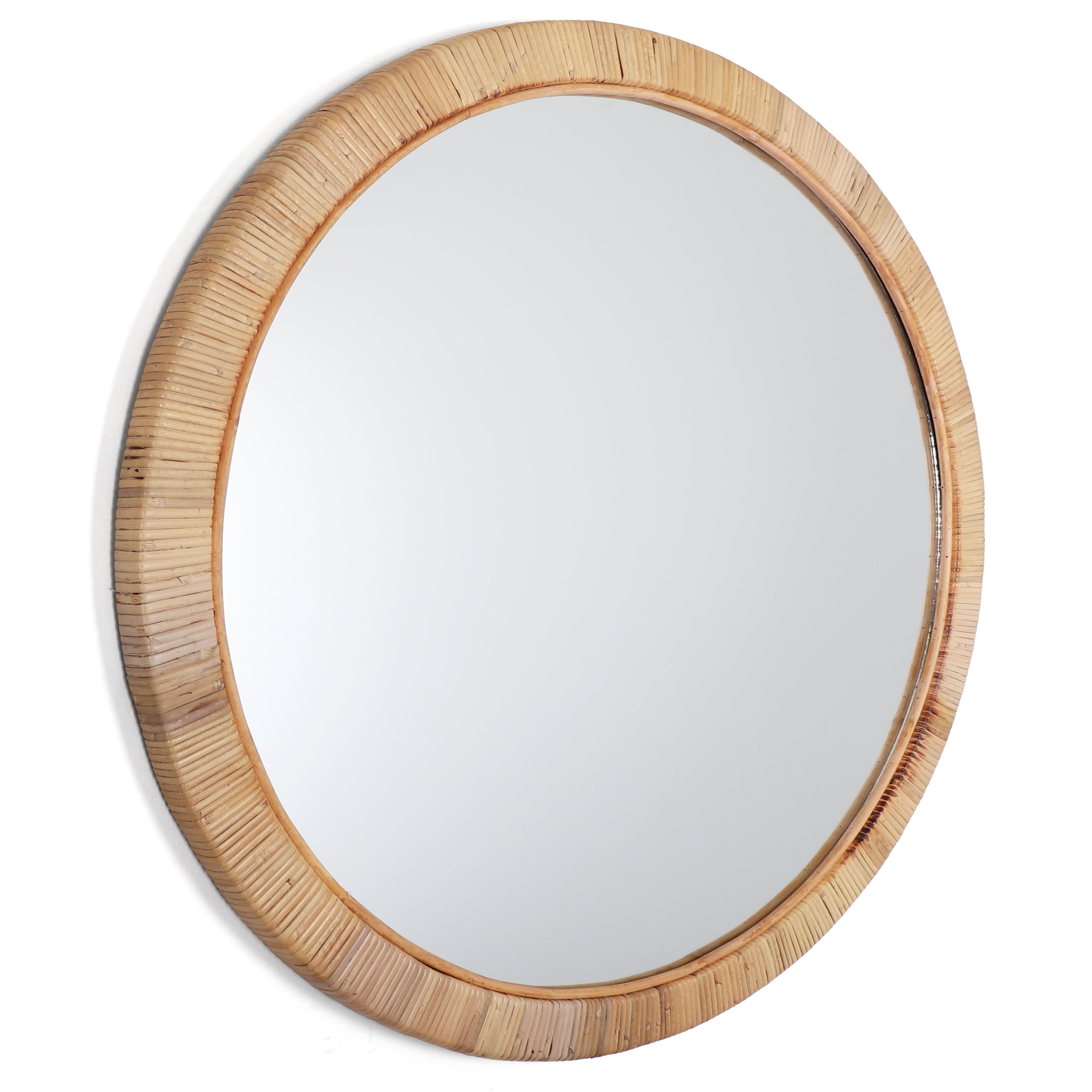 XL Round Natural Rattan Frameless Wall Mirror