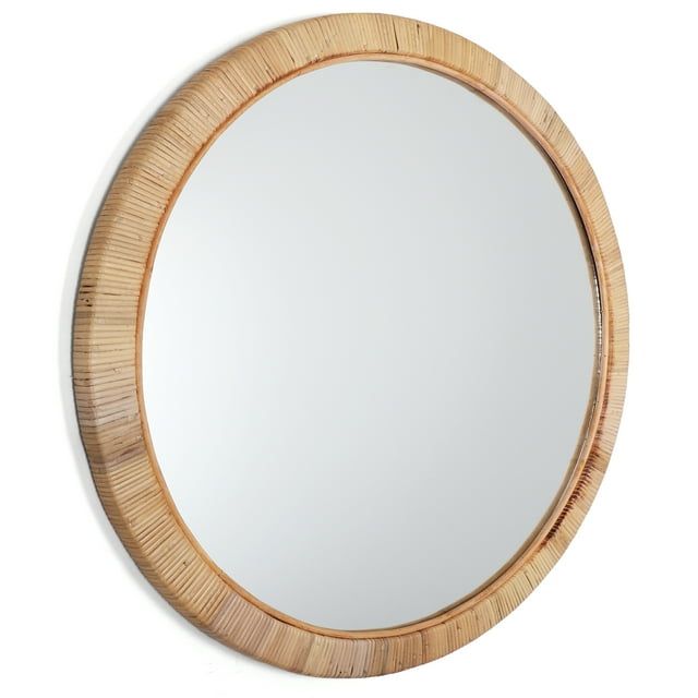 XL Round Natural Rattan Frameless Wall Mirror