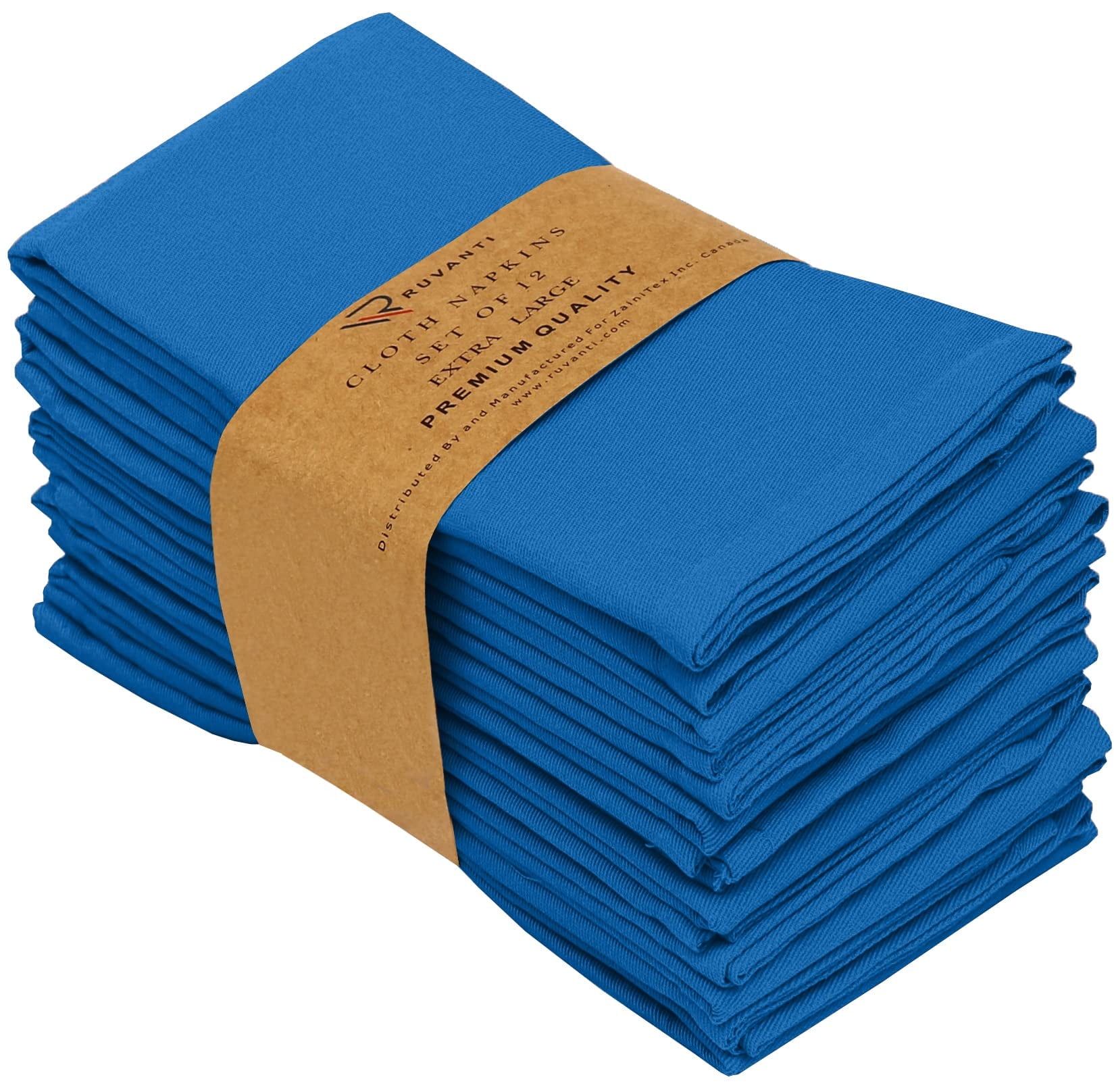 Blue Cotton Blend Square Cloth Napkins Set of 12