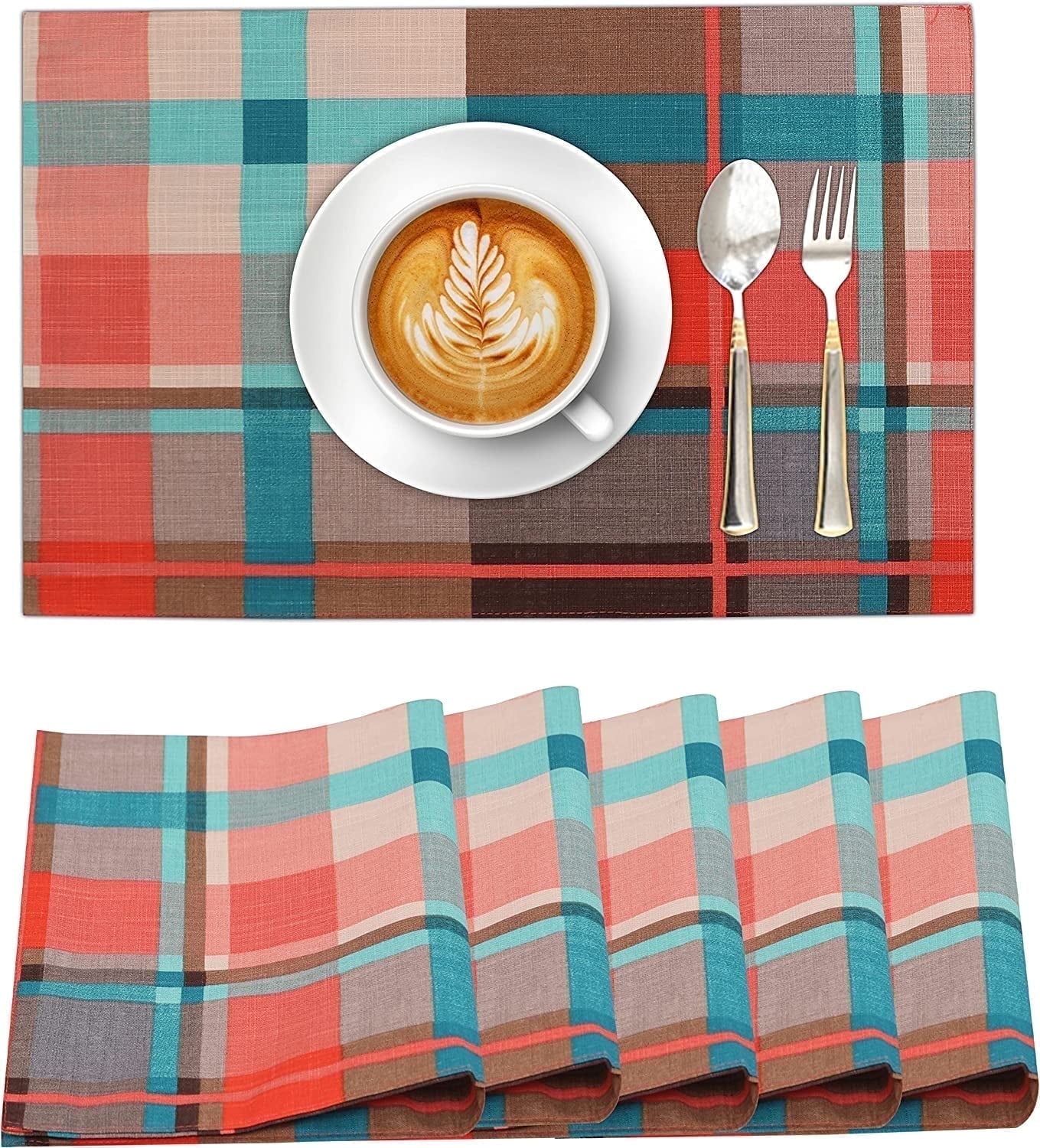 Colorful Plaid Cotton Rectangle Placemats Set of 6