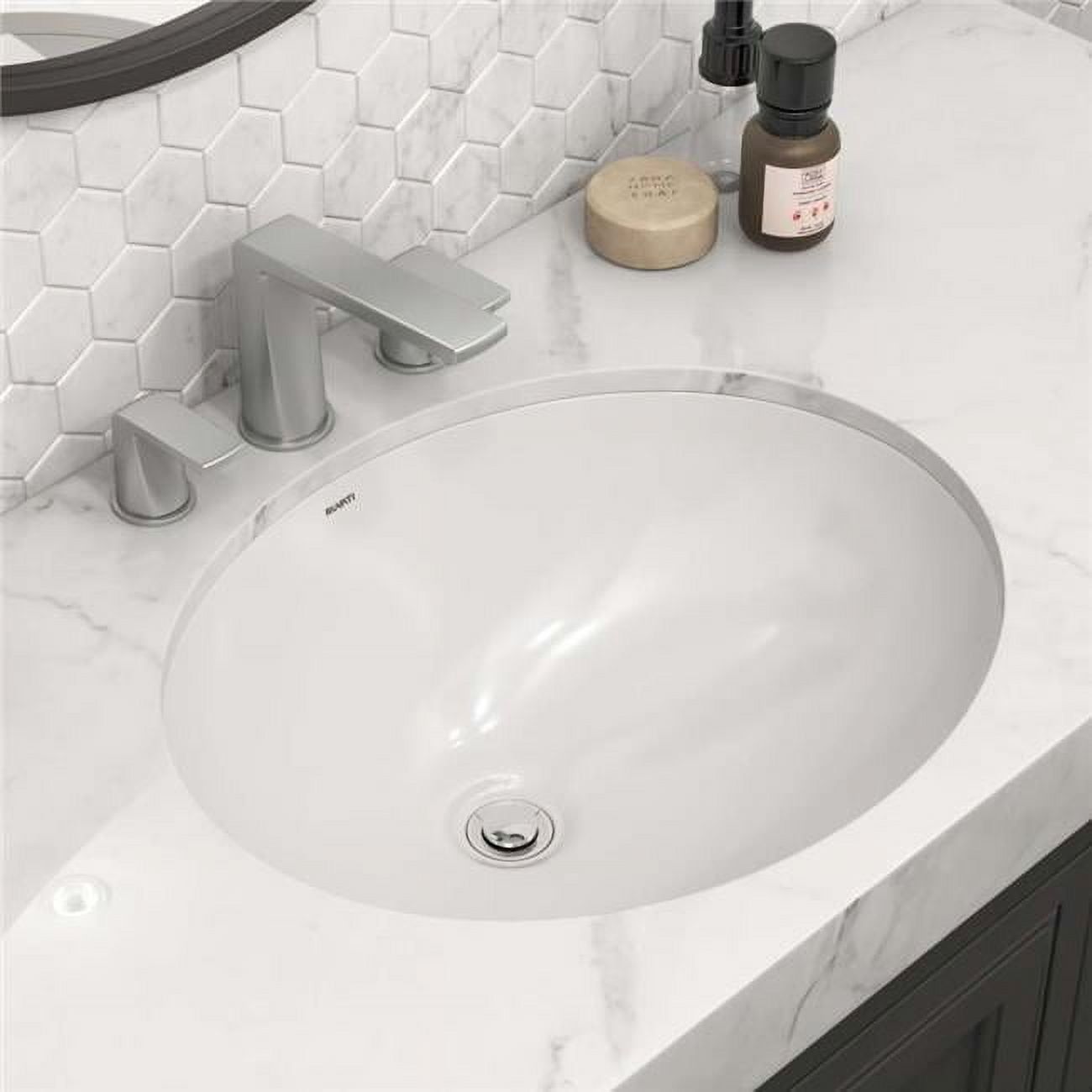 White Oval Ceramic Undermount Bathroom Sink with Glossy Finish