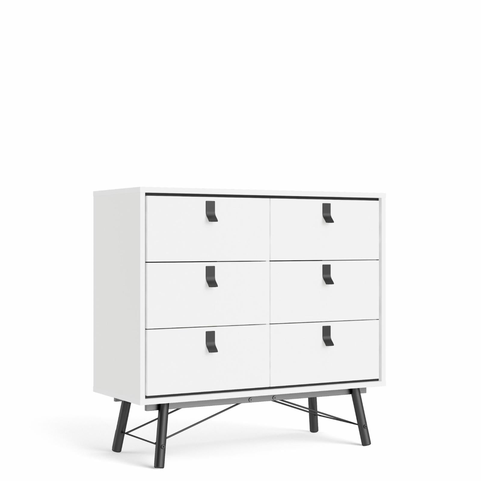 Ry Mid-Century 6-Drawer Black and White Chest Dresser